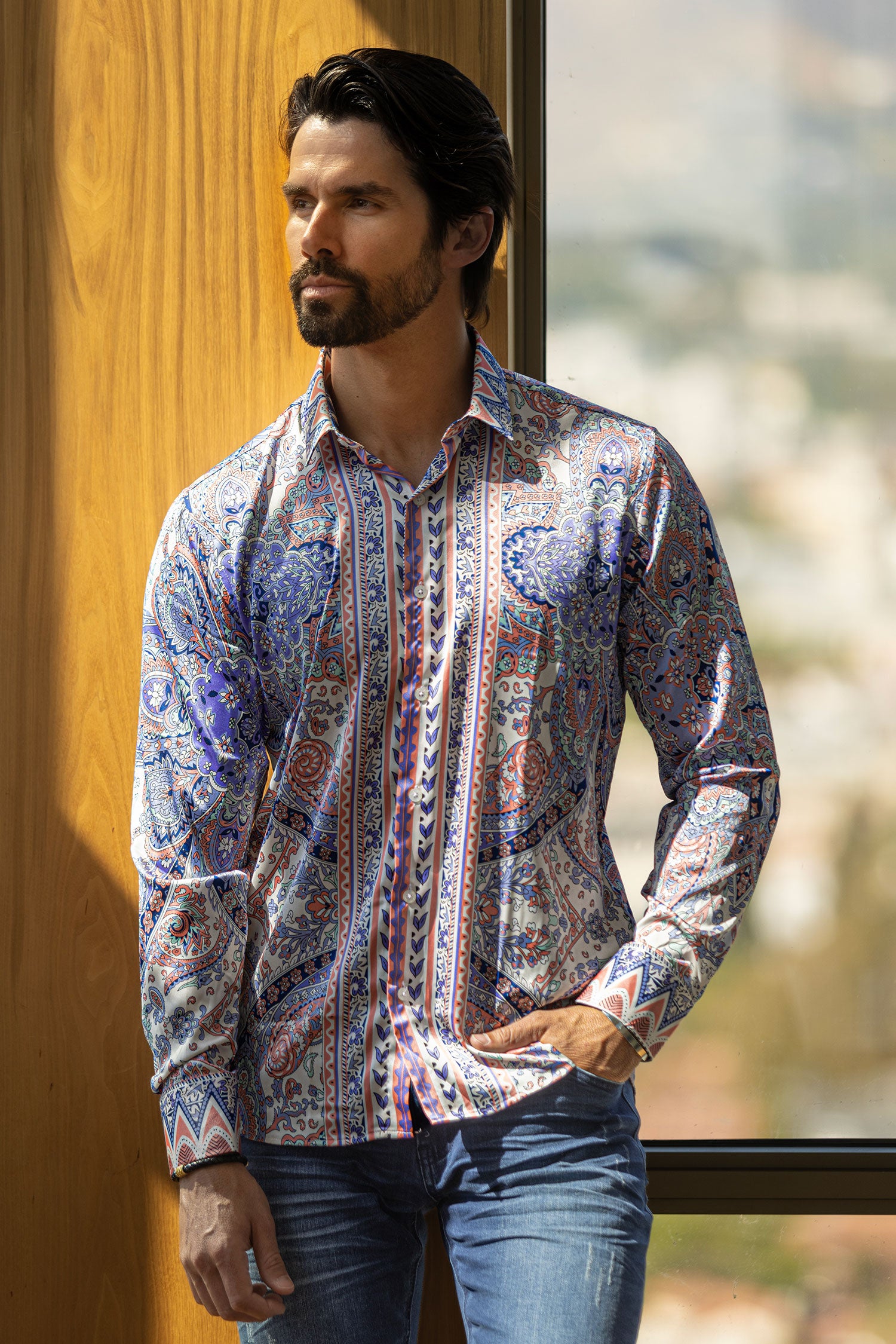 Barabas Men's Paisley Pattern Button Down Long Sleeve Shirts 4B53 Purple