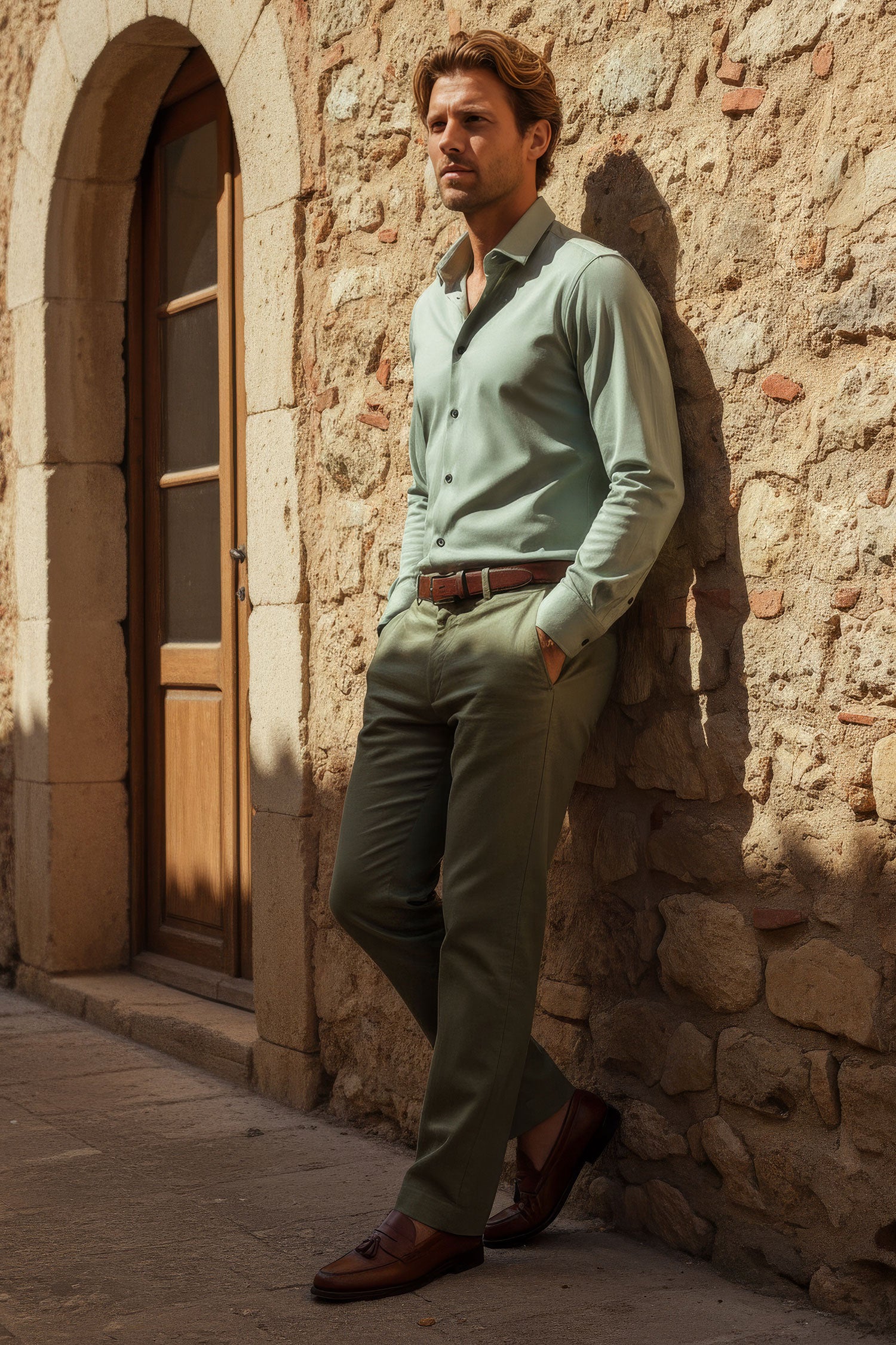 Barabas Men's Strechy Solid Color Button Down Long Sleeve Shirts 4B76 Sage