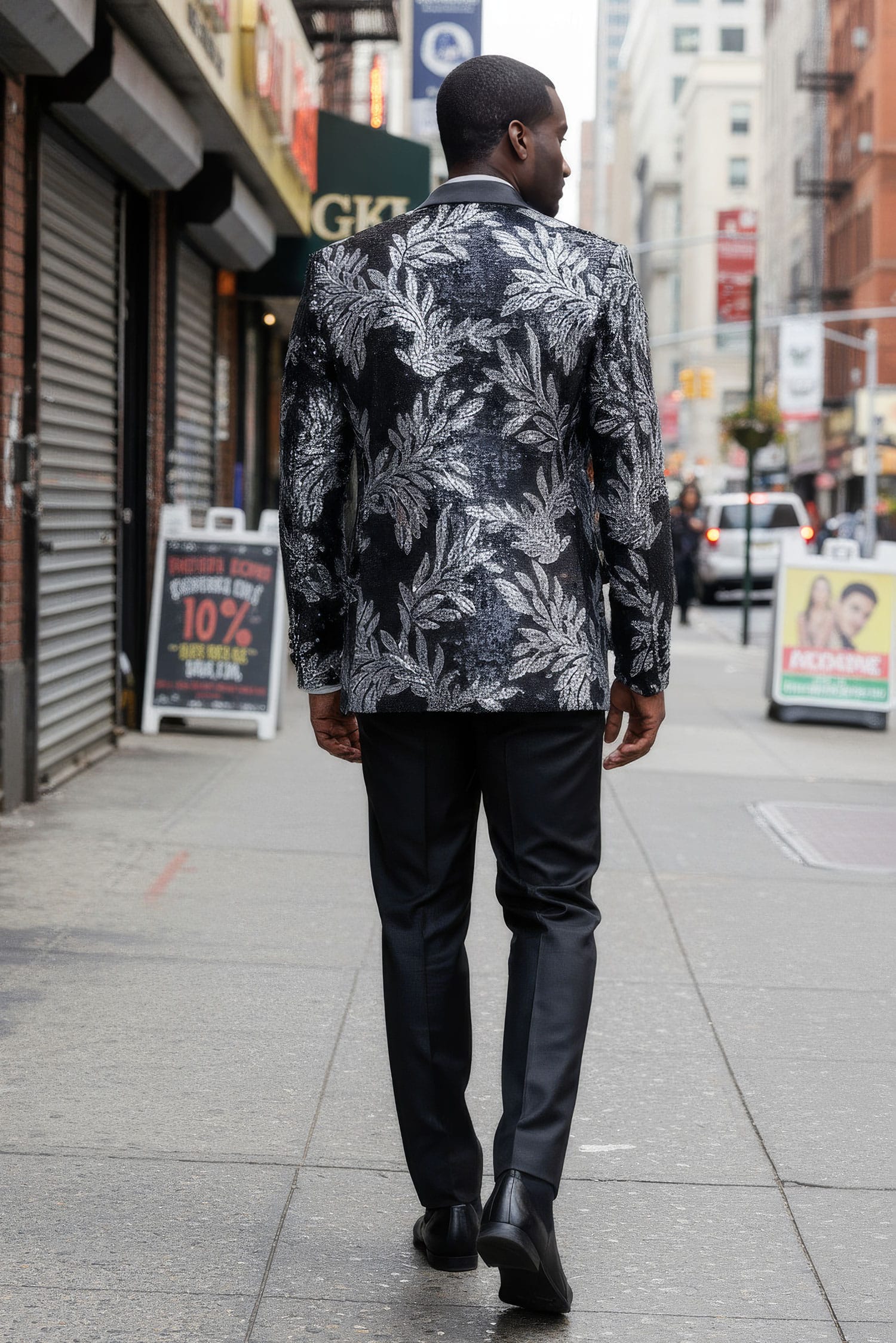 BARABAS Men's Floral Baroque Sequins Luxury Prom Blazer 4BL39 Black Silver
