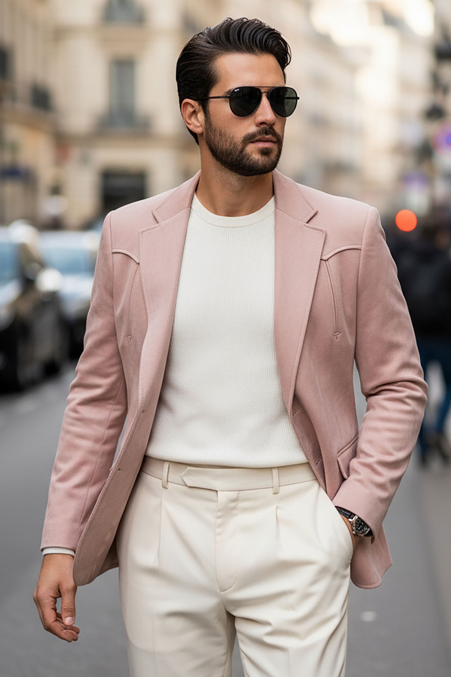 Barabas Men's Velvet Matte Solid Peak Lapel Blazer 4BL56 Pink