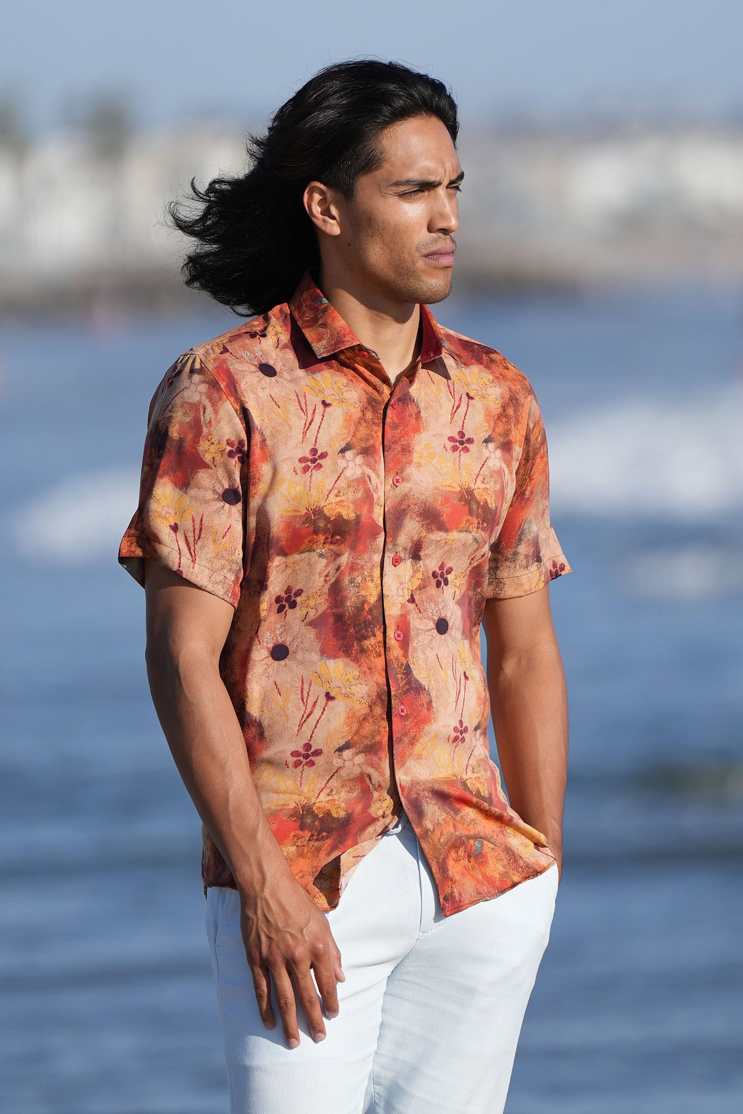 BARABAS Men's Colorful Floral Button Down Short Sleeve Shirts 4sst21 Rust