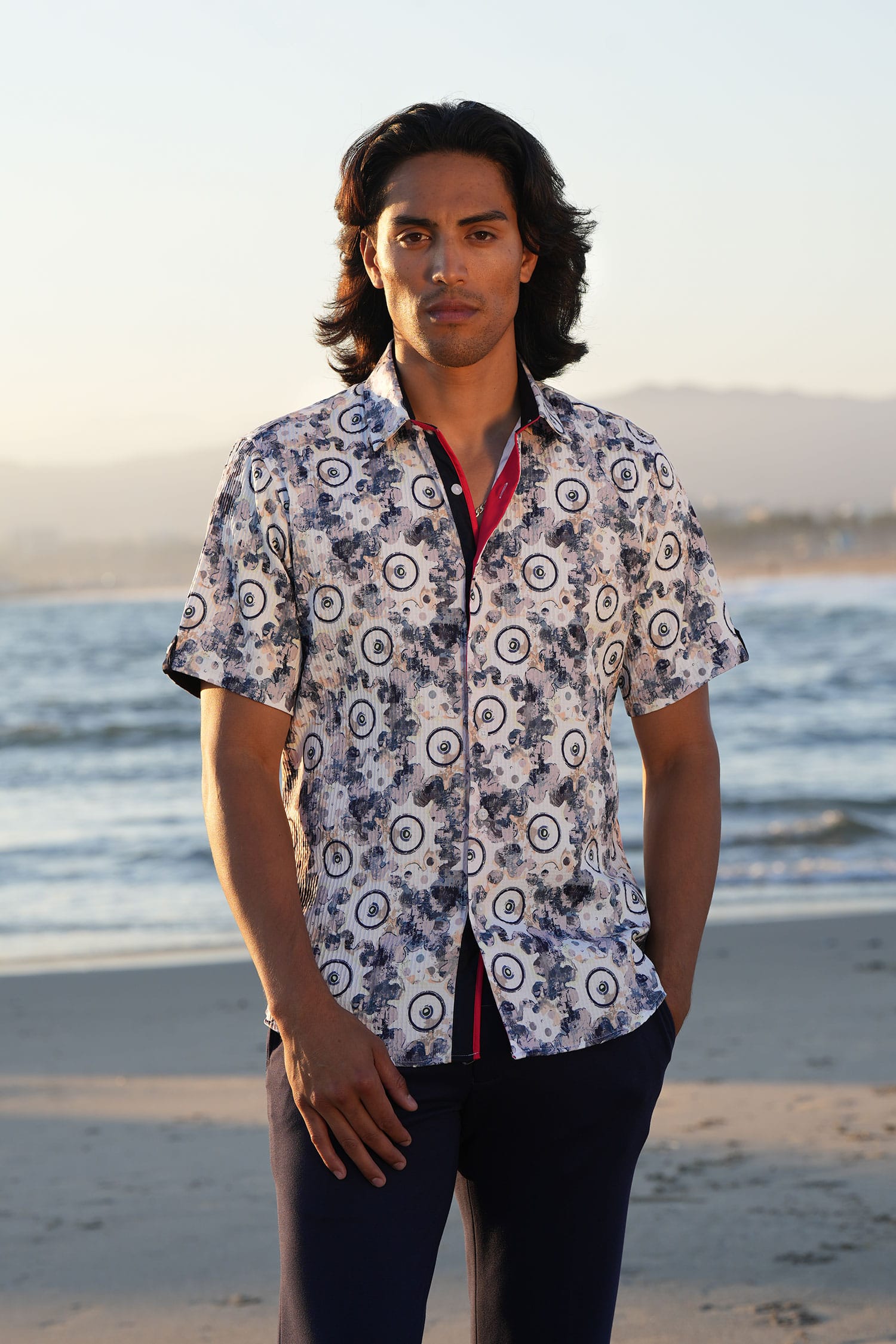 Barabas Men's Geometric Stretch Button Down Short Sleeve Shirts 4SST23 Multi Black