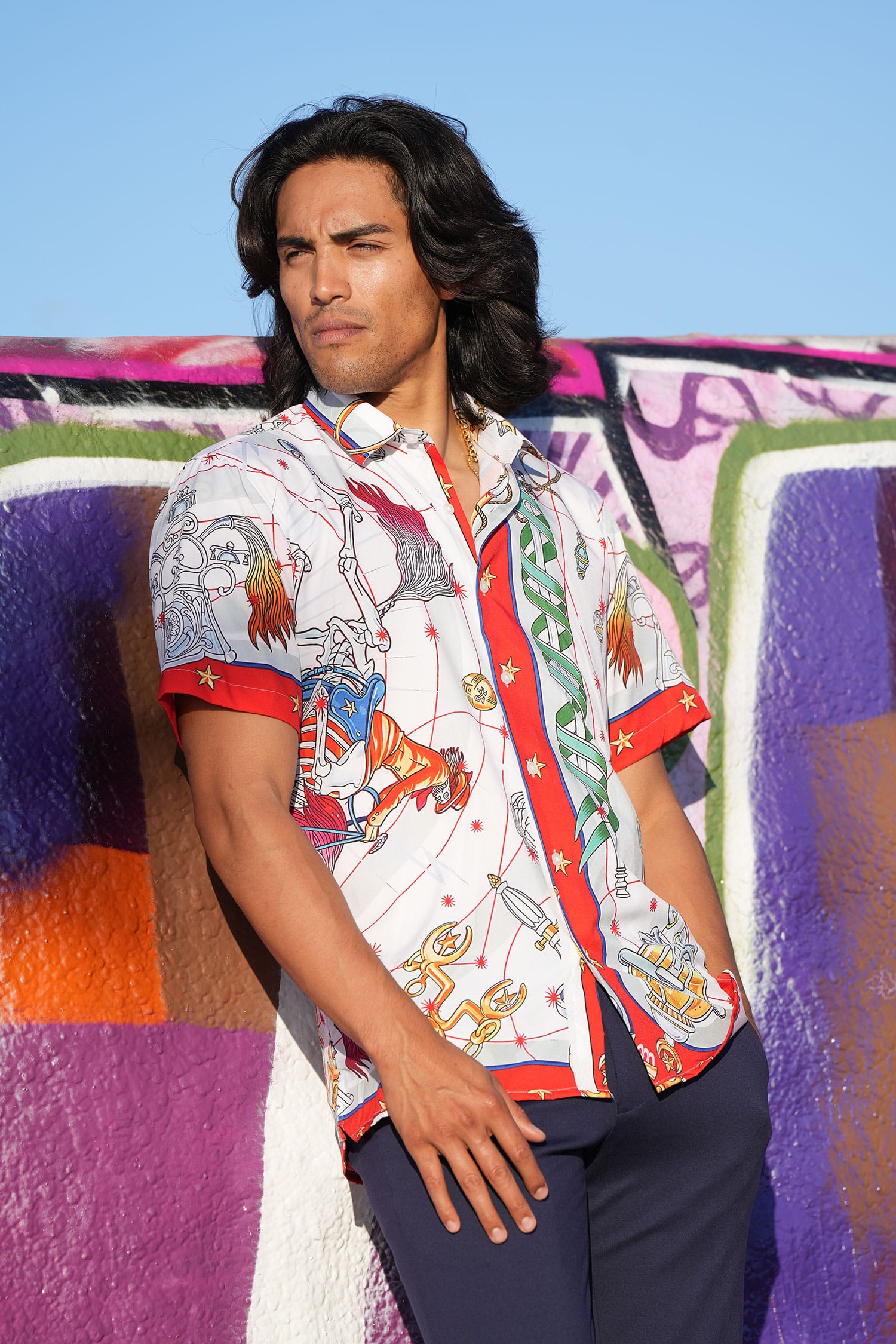 BARABAS Men's Animal Geometric Button Down Short Sleeve Shirts 4sst32 Multi