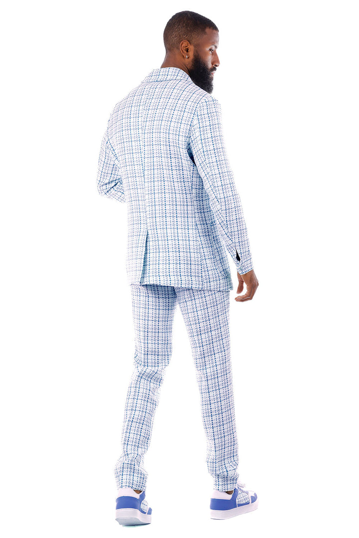 Barabas Men's Geometric Pattern Wool Collared Suit Set 4SU07 White Blue