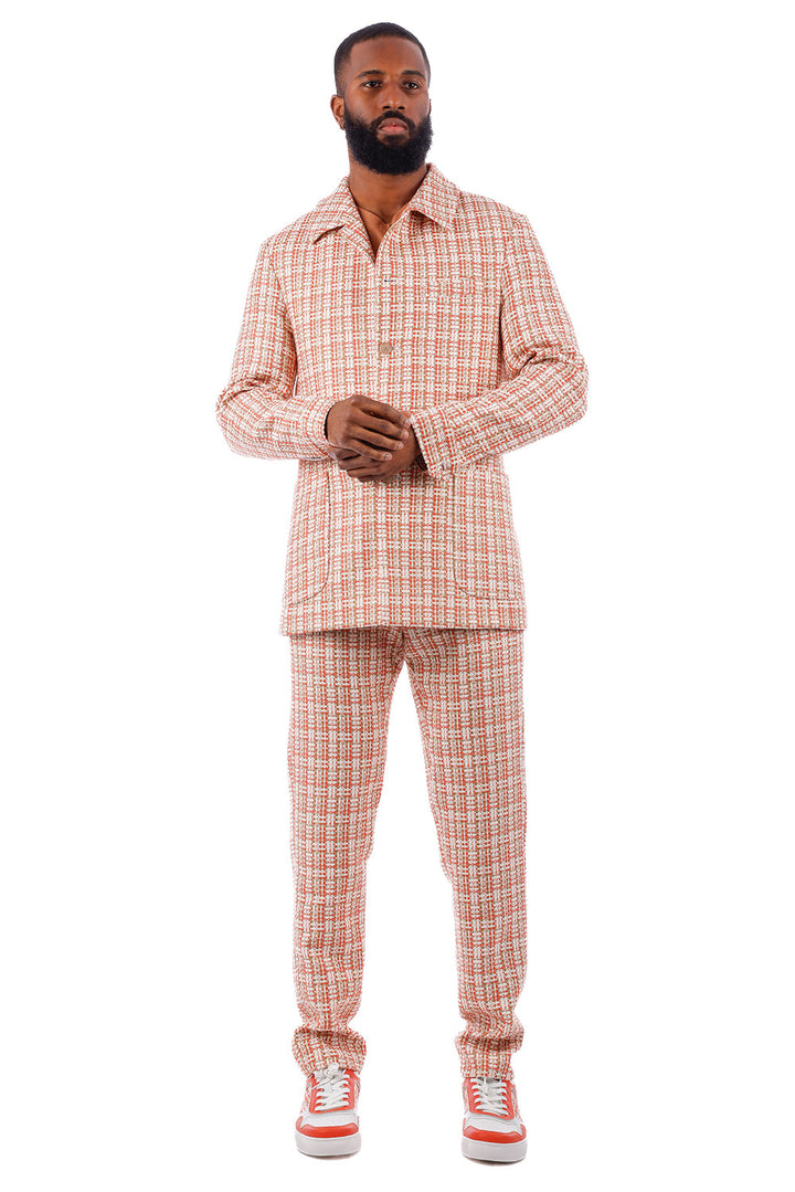 Barabas Men's Geometric Pattern Wool Collared Suit Set 4SU07 Orange