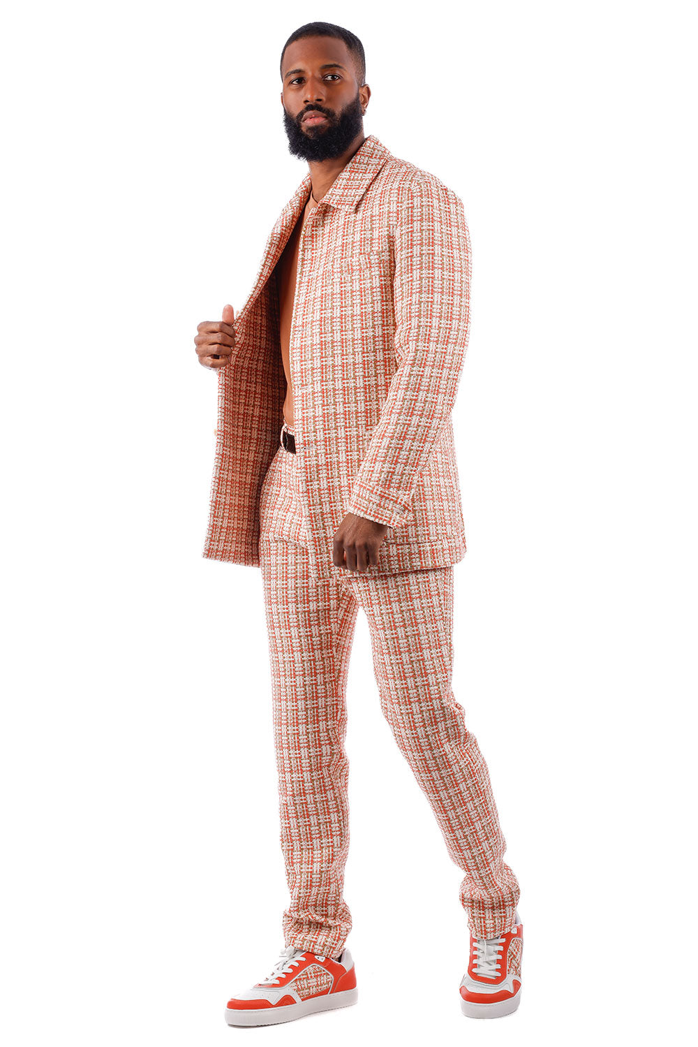 Barabas Men's Geometric Pattern Wool Collared Suit Set 4SU07 Orange