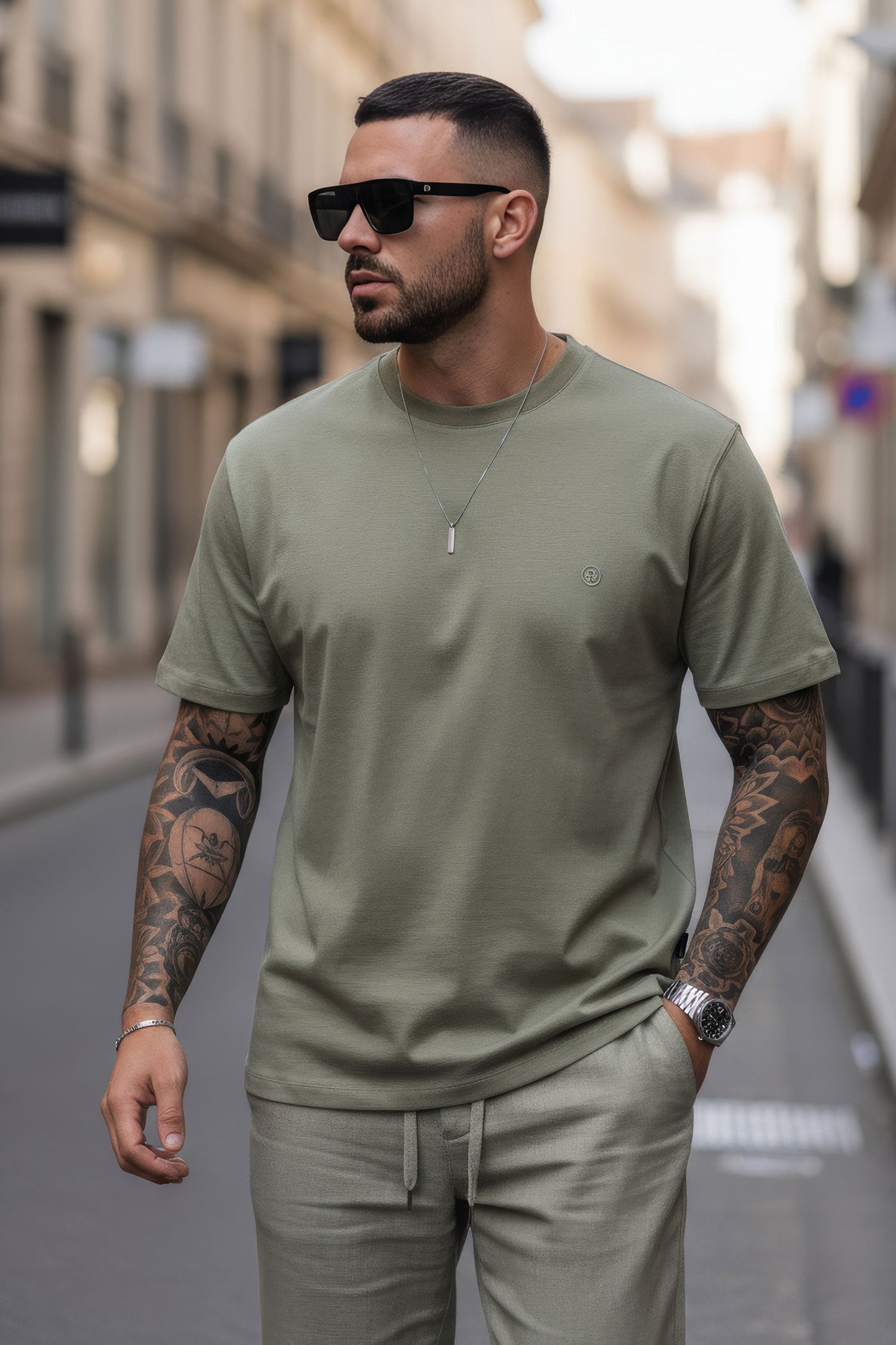 Barabas Men's Basic Color Stretch Crew Neck T-Shirt 4T01 Olive