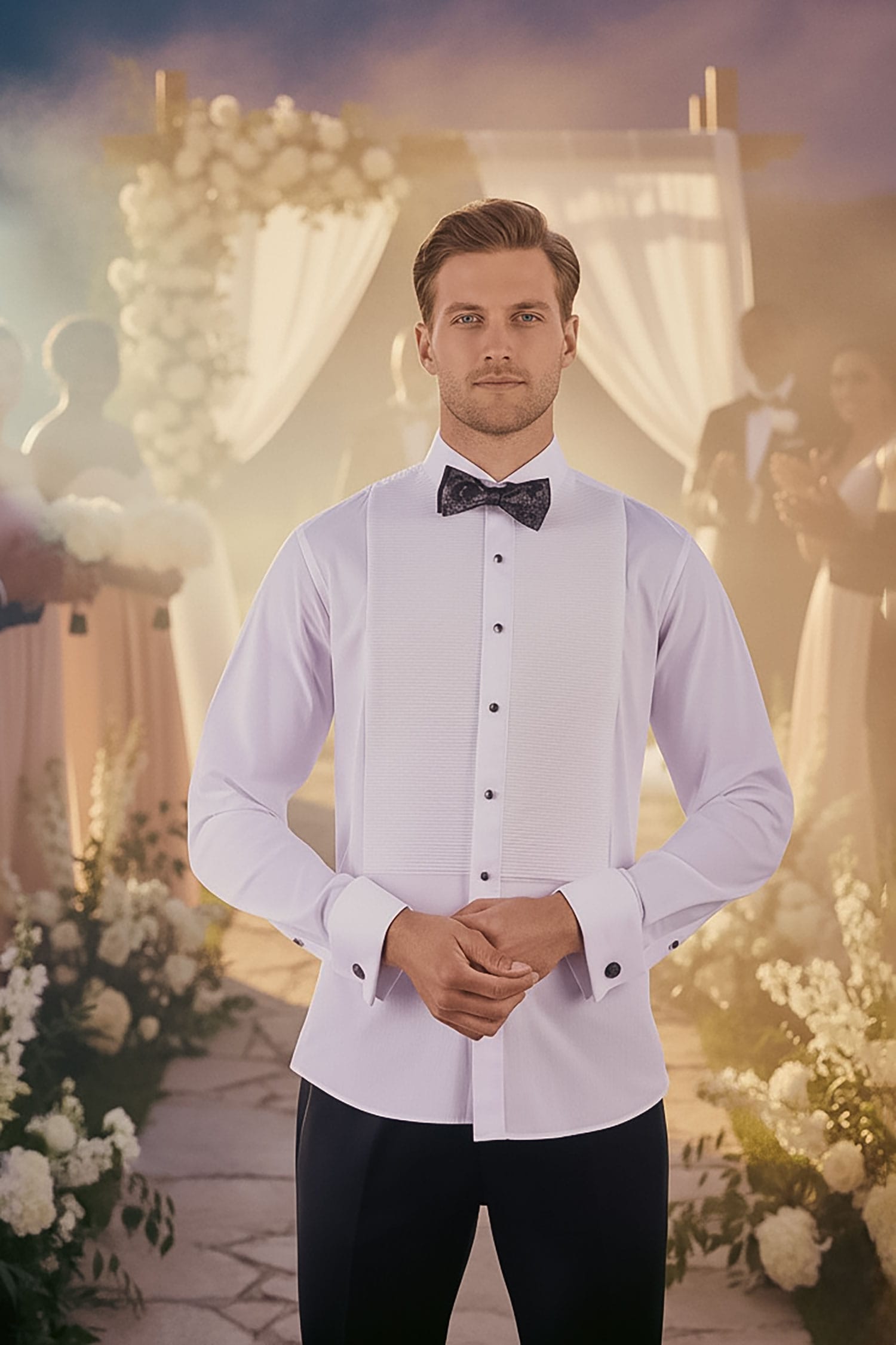 BARABAS Men's Solid Color Tuxedo Button Down Long Sleeve Shirt 4txs01 White