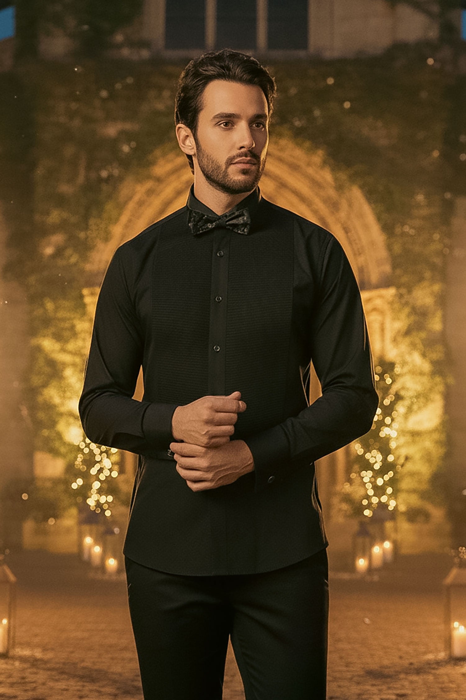 BARABAS Men's Solid Color Tuxedo Button Down Long Sleeve Shirt 4txs01 Black