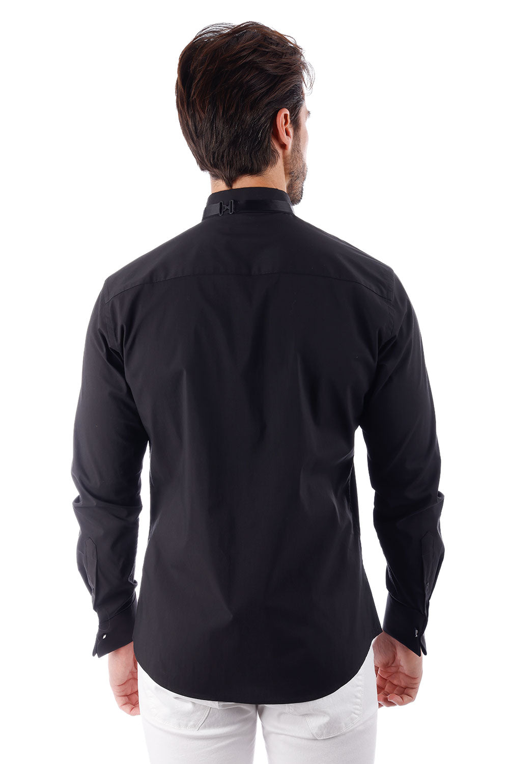 BARABAS Men's Solid Color Tuxedo Button Down Long Sleeve Shirt 4txs01 Black