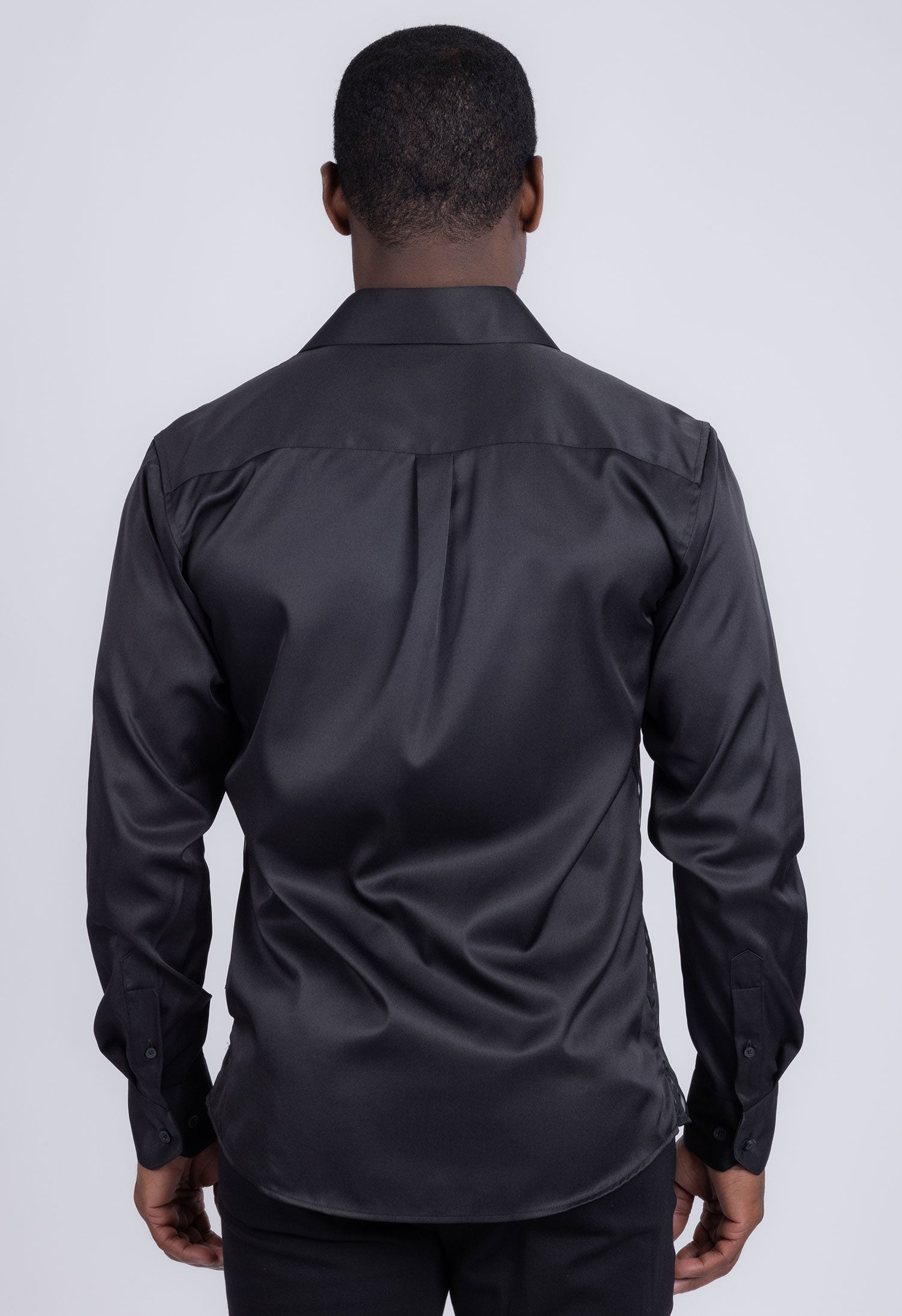 Barabas Men's See Through Geometric Shiny Long Sleeve Shirts 5B01 Black