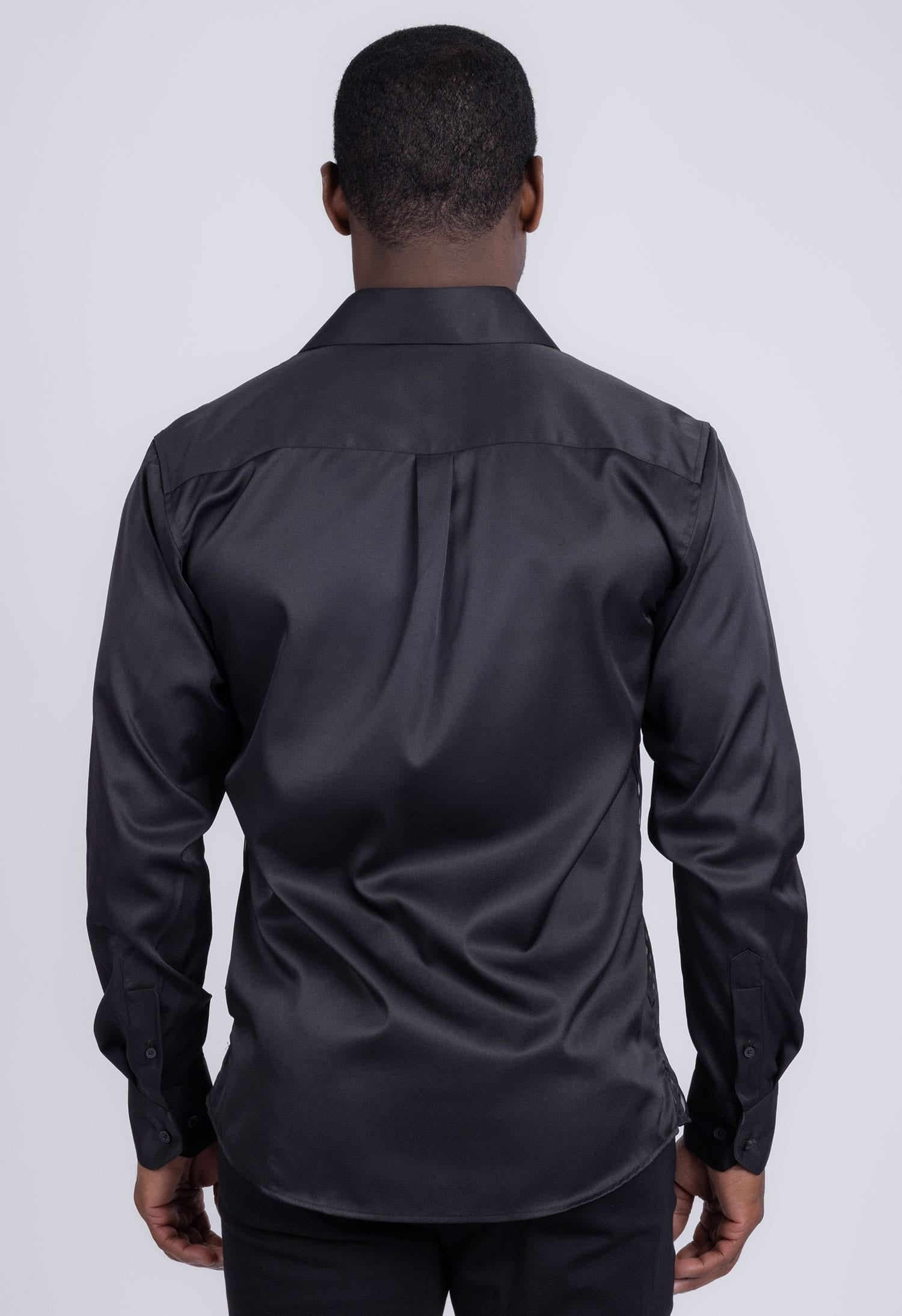 Barabas Men's See Through Geometric Shiny Long Sleeve Shirts 5B01 Black