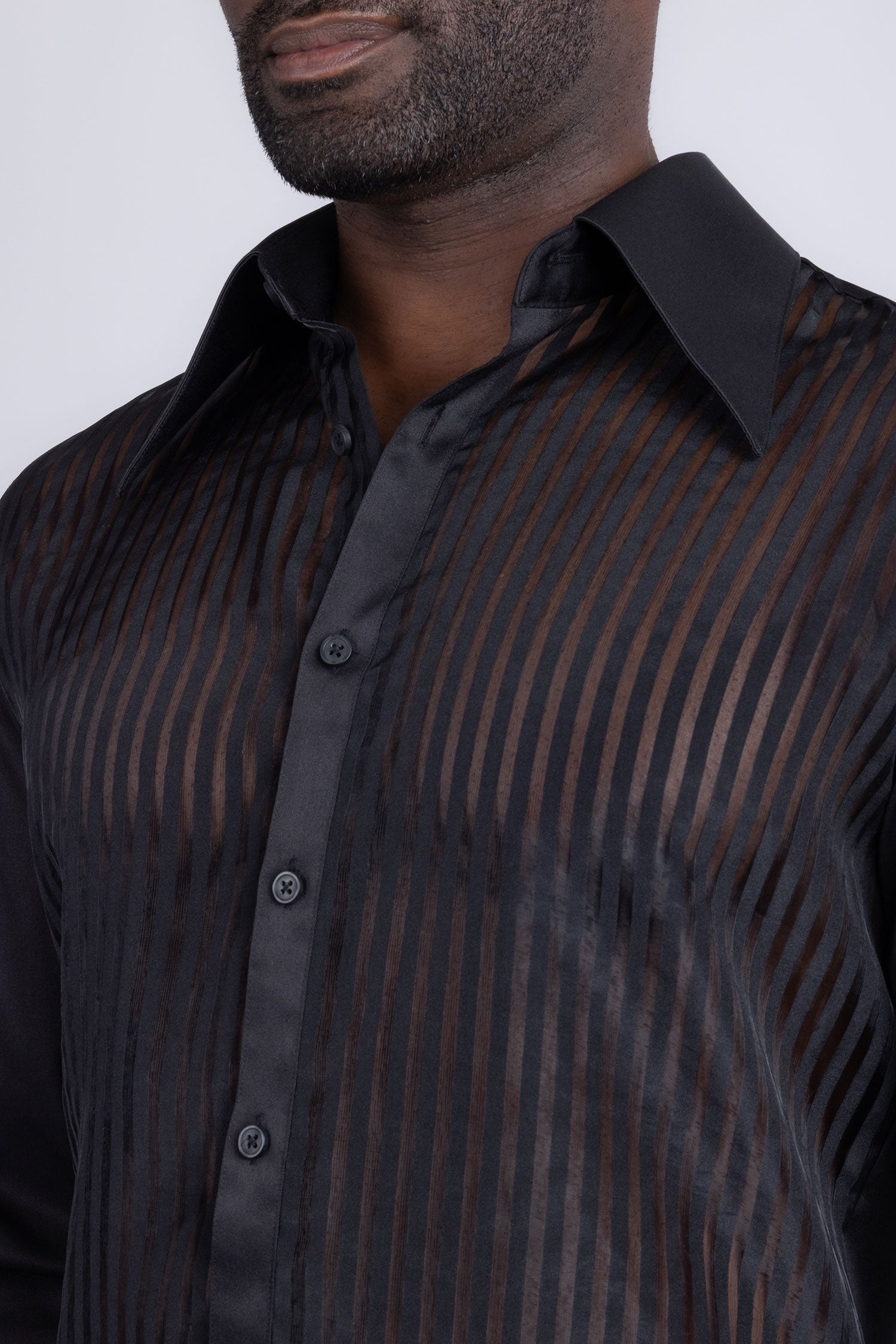 Barabas Men's See Through Geometric Shiny Long Sleeve Shirts 5B01 Black