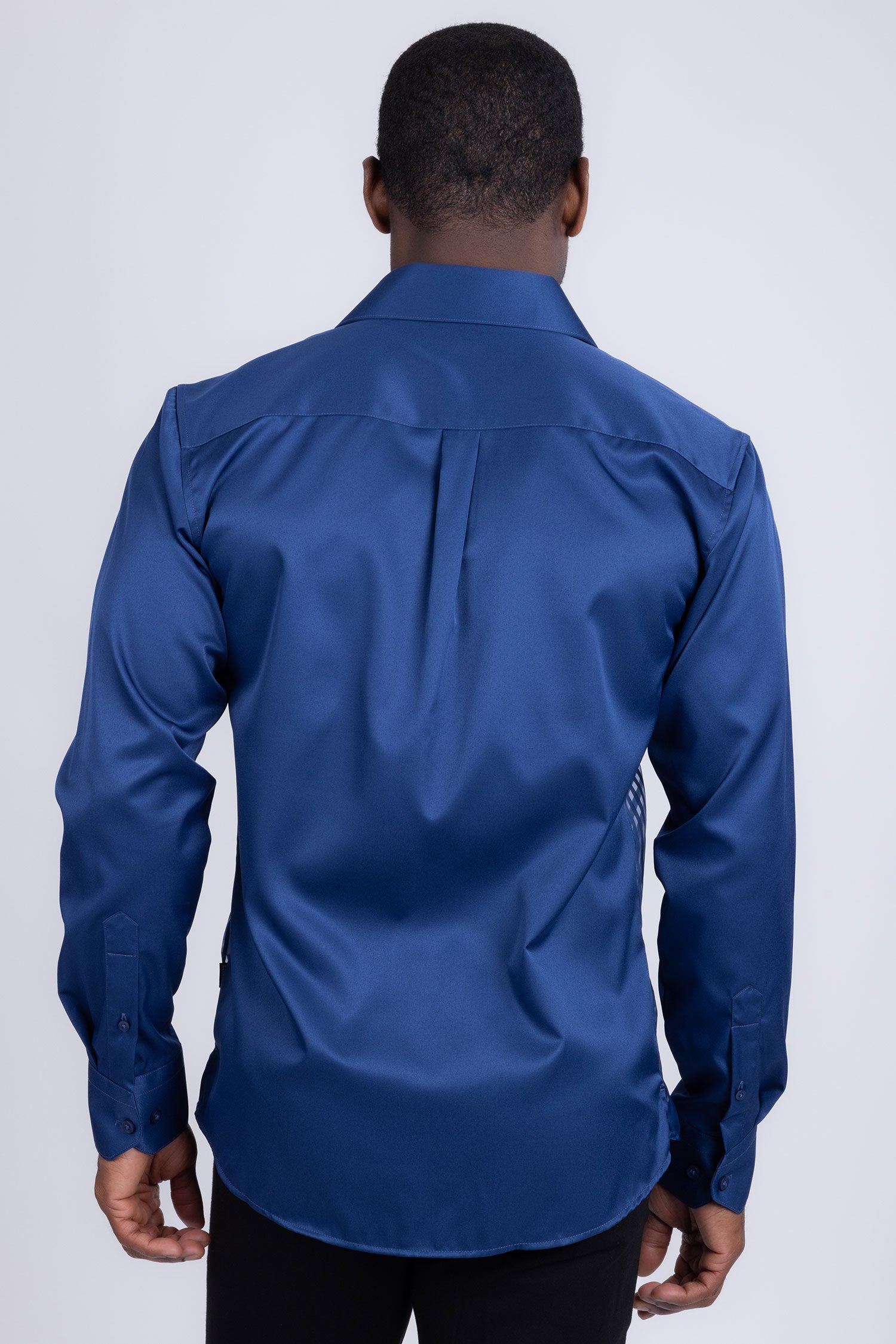 Barabas Men's See Through Geometric Shiny Long Sleeve Shirts 5B01 Navy