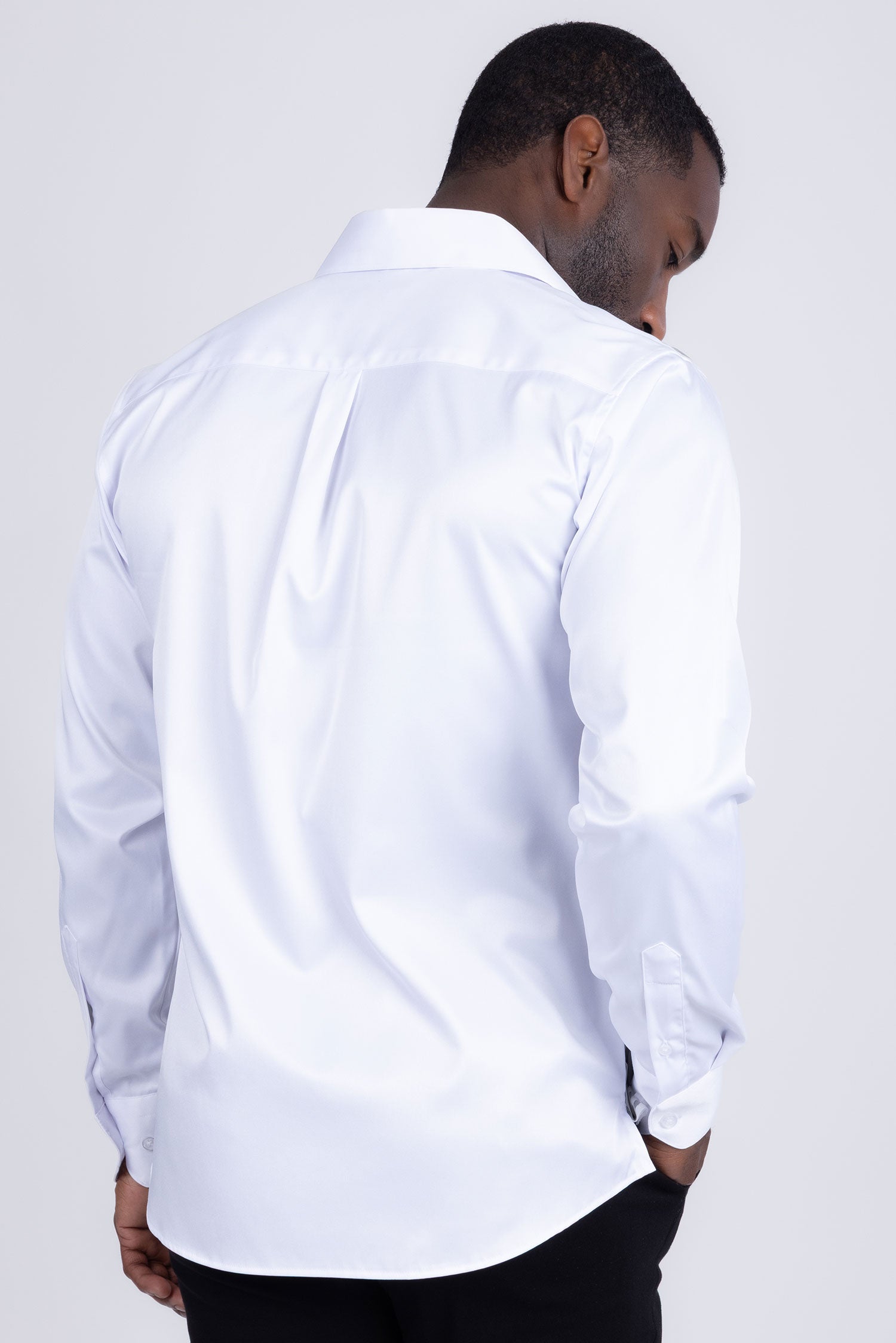 Barabas Men's See Through Geometric Shiny Long Sleeve Shirts 5B01 White