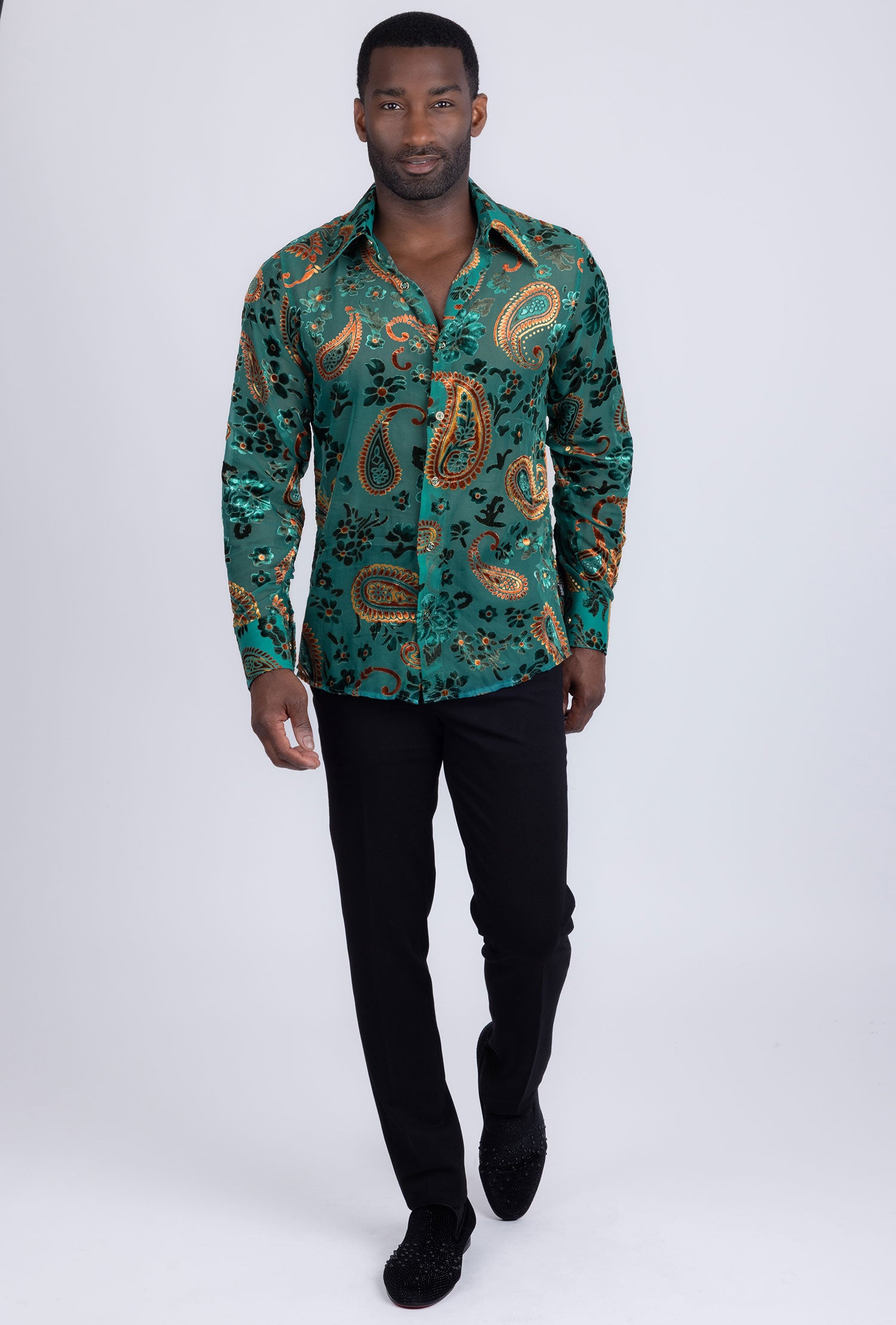 Barabas Men's See Through Paisley Textured Long Sleeve Shirts 5B17 Teal