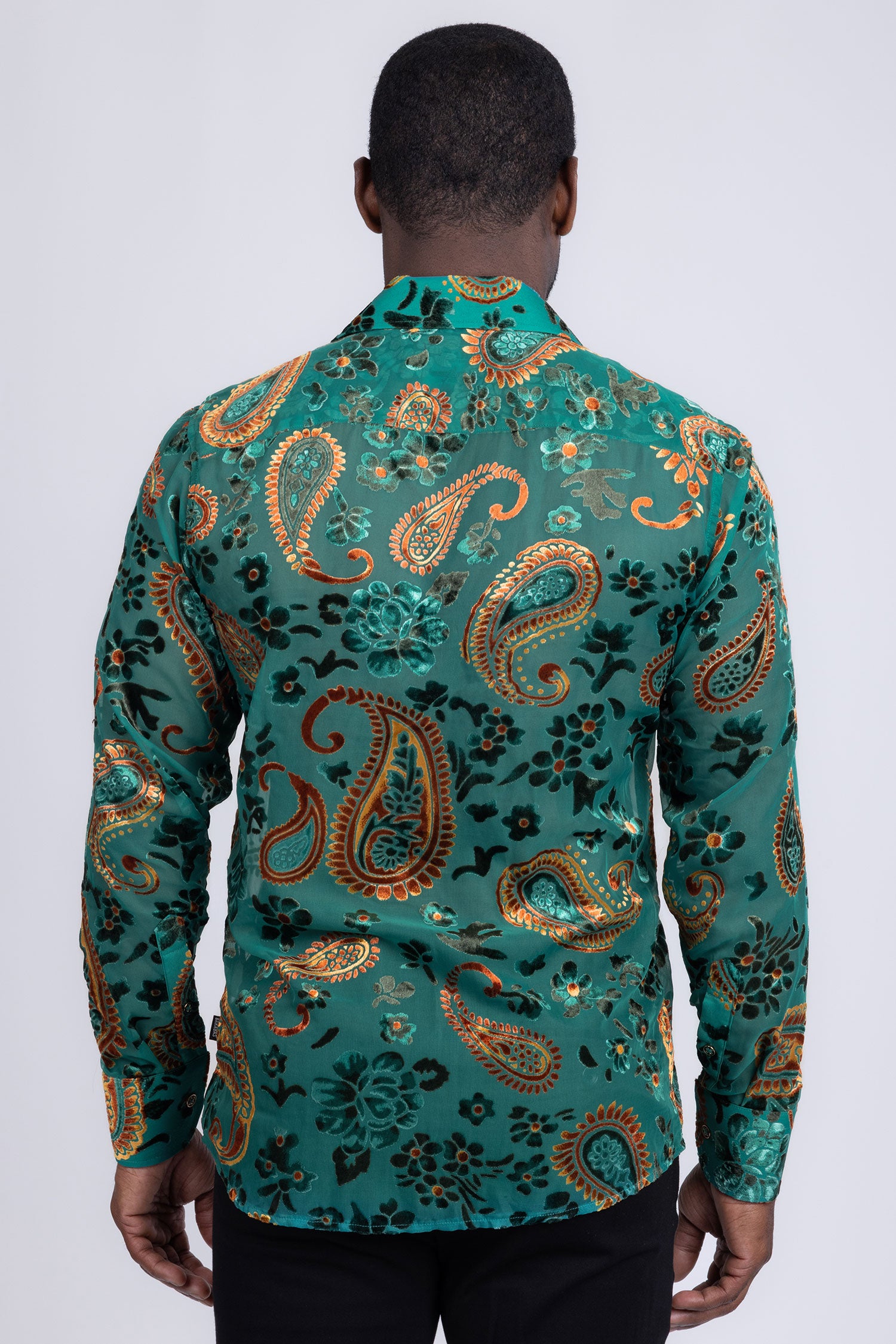 Barabas Men's See Through Paisley Textured Long Sleeve Shirts 5B17 Blue