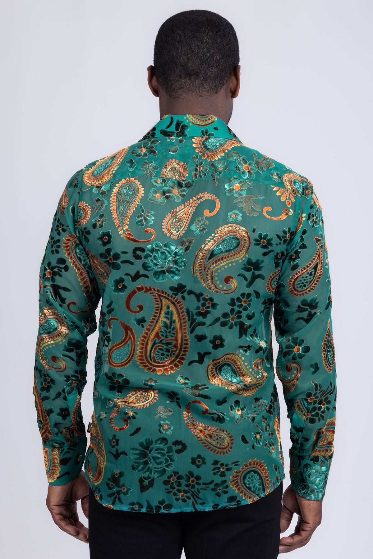 Barabas Men's See Through Paisley Textured Long Sleeve Shirts 5B17 Blue