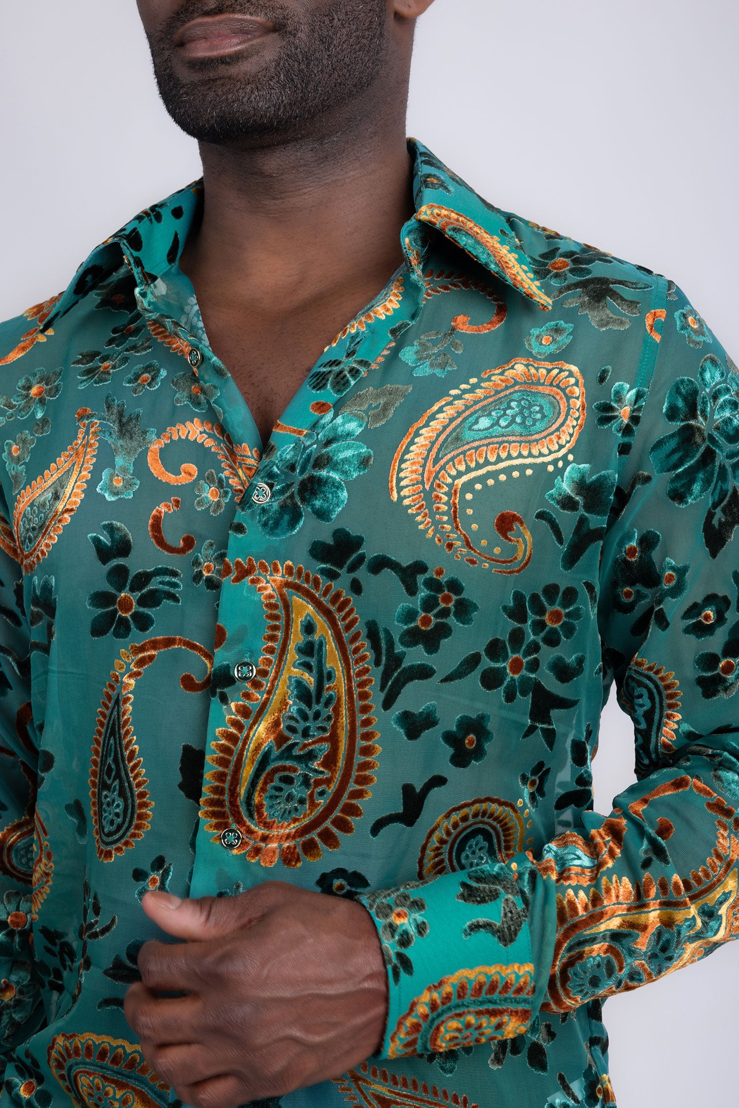 Barabas Men's See Through Paisley Textured Long Sleeve Shirts 5B17 Blue