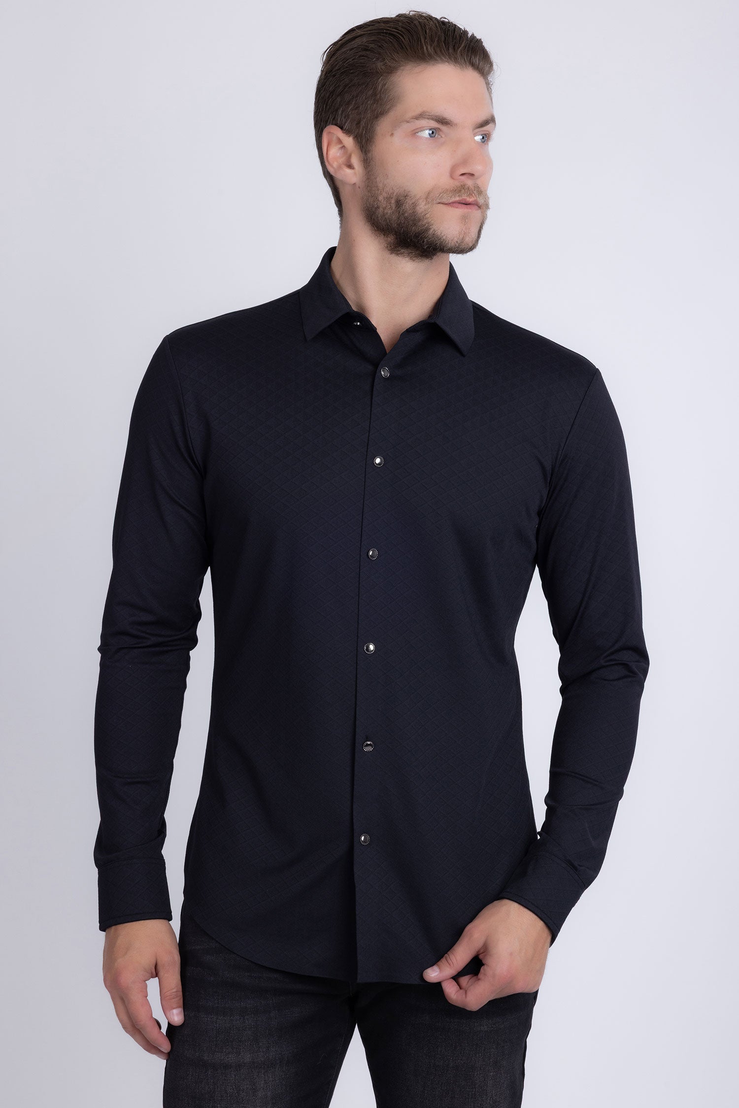 Barabas Men's Patterned Stretch Button Down Long Sleeve Shirts 5B20 Black