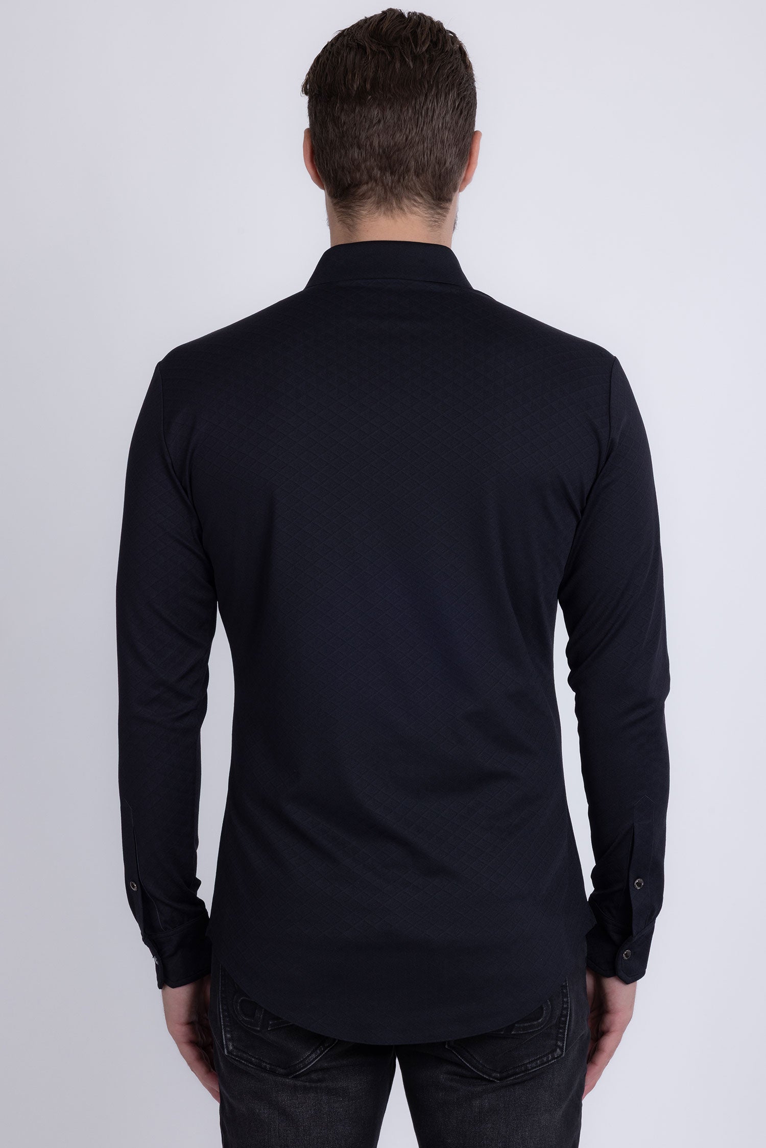 Barabas Men's Patterned Stretch Button Down Long Sleeve Shirts 5B20 Black