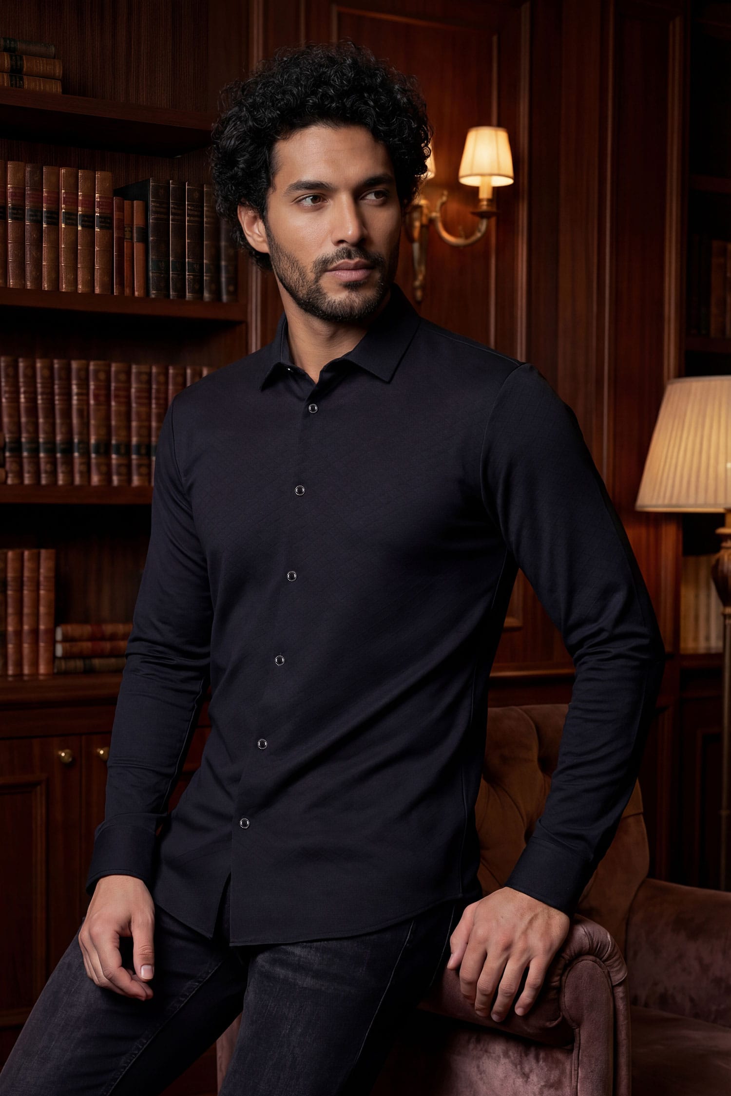 Barabas Men's Patterned Stretch Button Down Long Sleeve Shirts 5B20 Black