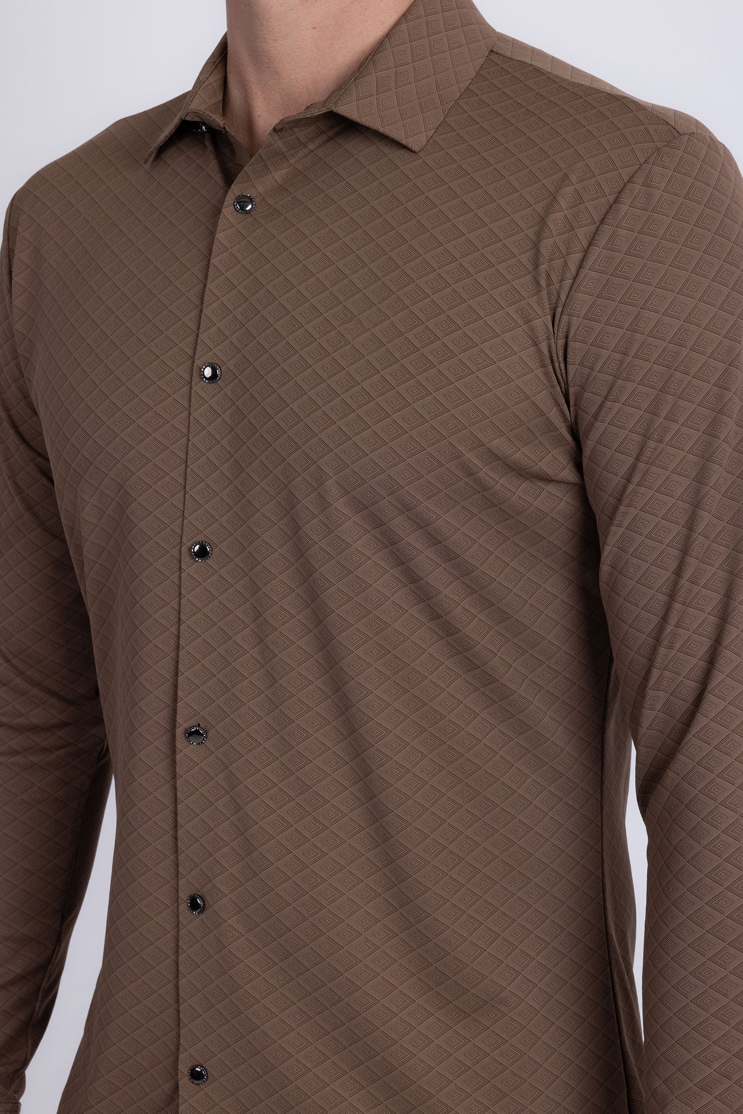 Barabas Men's Patterned Stretch Button Down Long Sleeve Shirts 5B20 Coffee