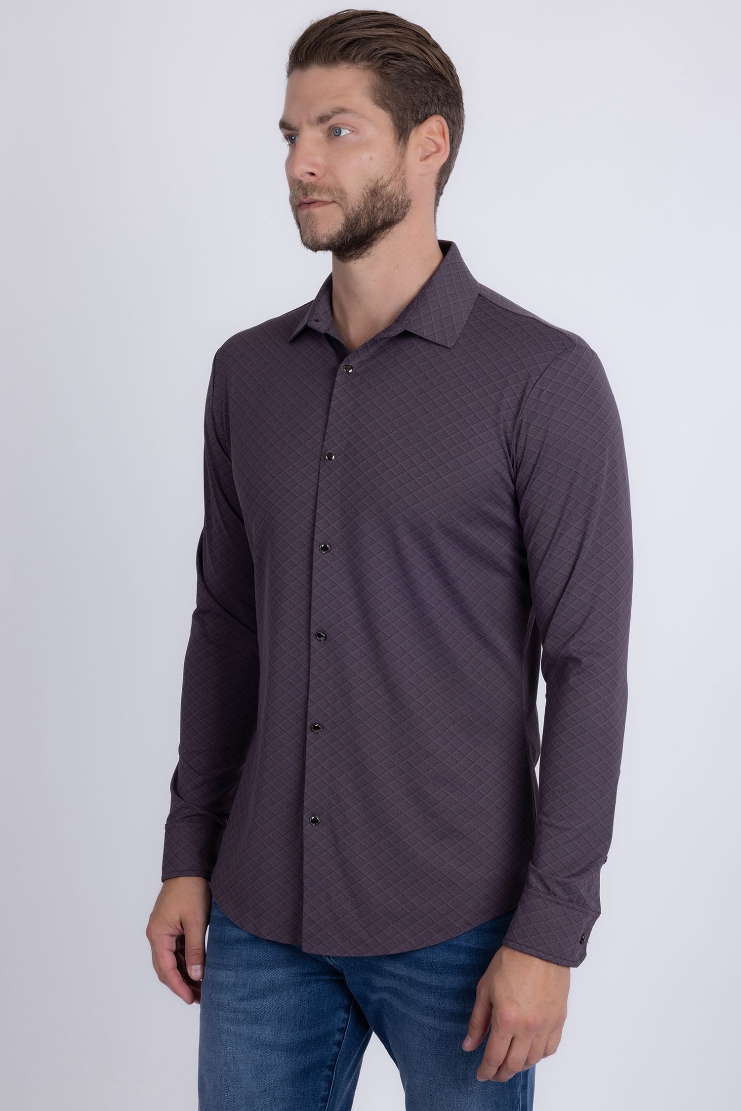 Barabas Men's Patterned Stretch Button Down Long Sleeve Shirts 5B20 Purple