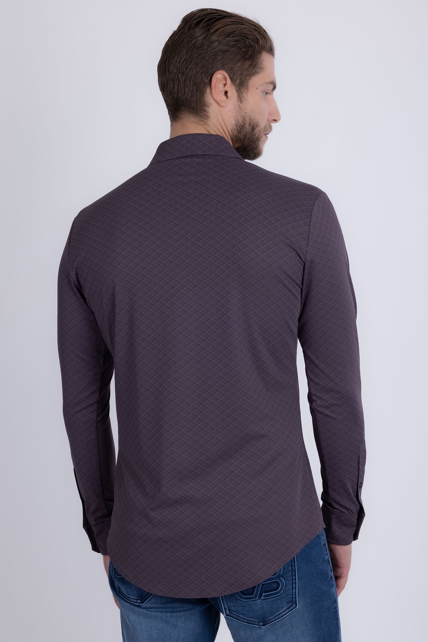 Barabas Men's Patterned Stretch Button Down Long Sleeve Shirts 5B20 Purple