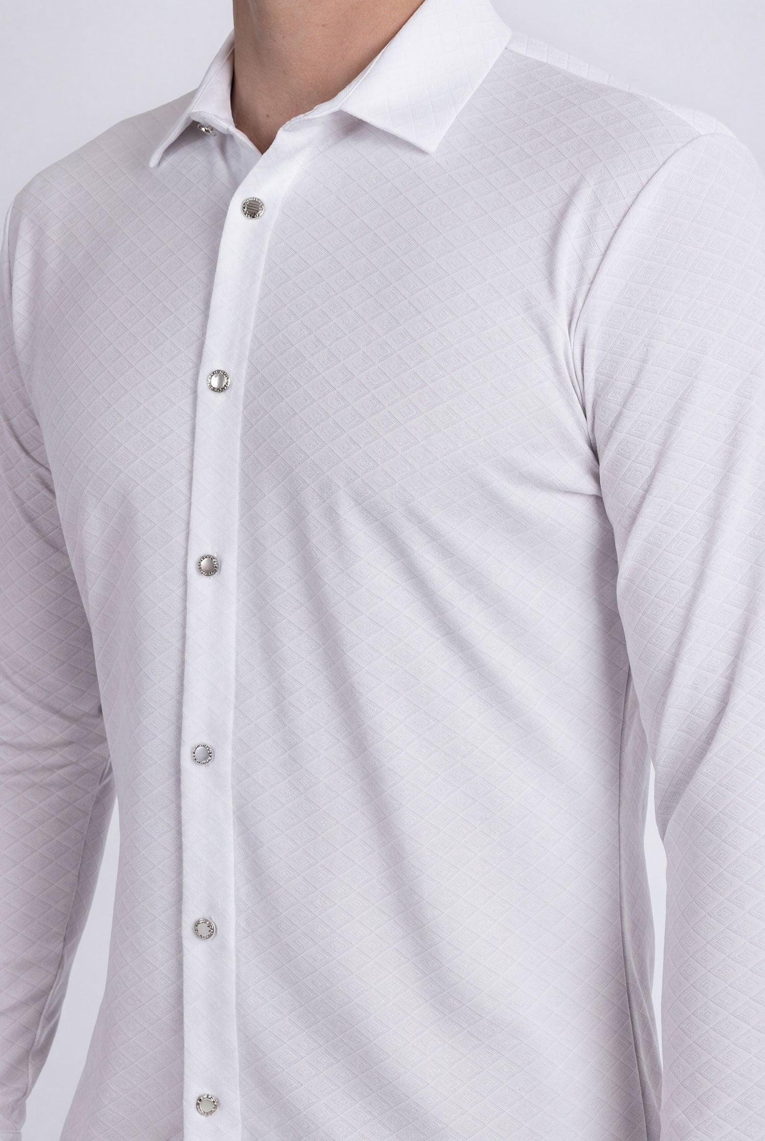 Barabas Men's Patterned Stretch Button Down Long Sleeve Shirts 5B20 White