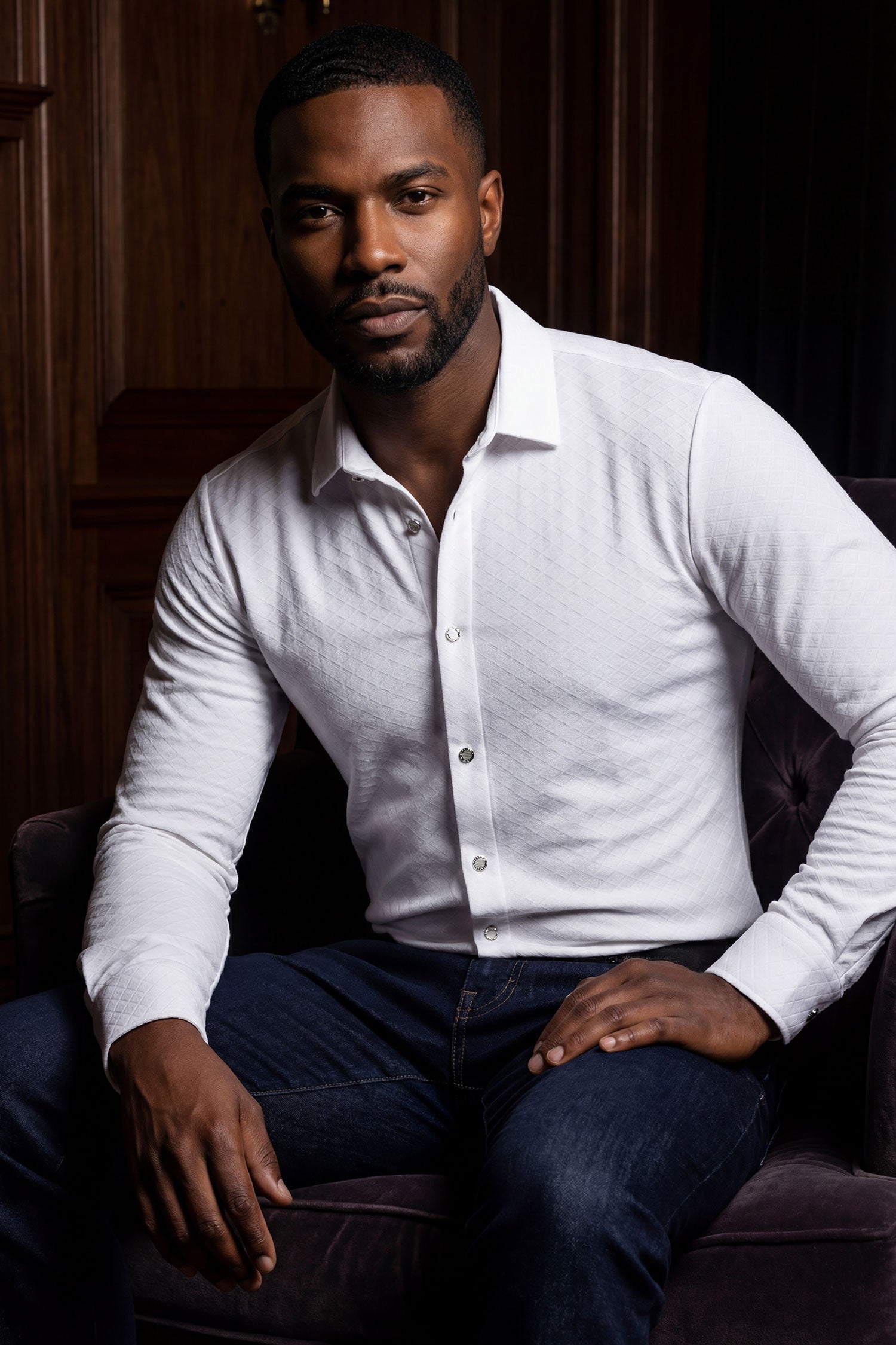 Barabas Men's Patterned Stretch Button Down Long Sleeve Shirts 5B20 White