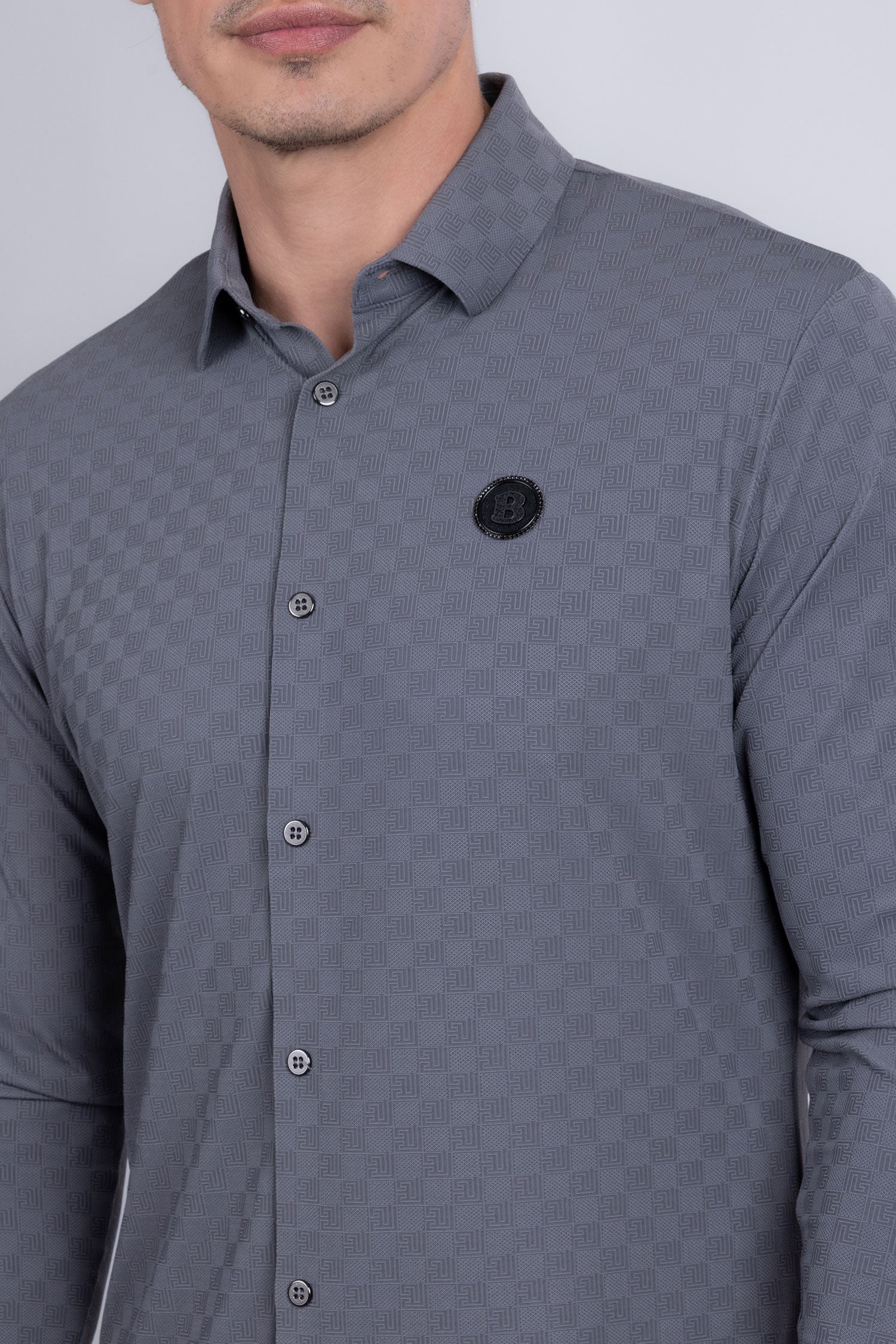 Barabas Men's Patterned Stretch Button Down Long Sleeve Shirts 5B21 Grey