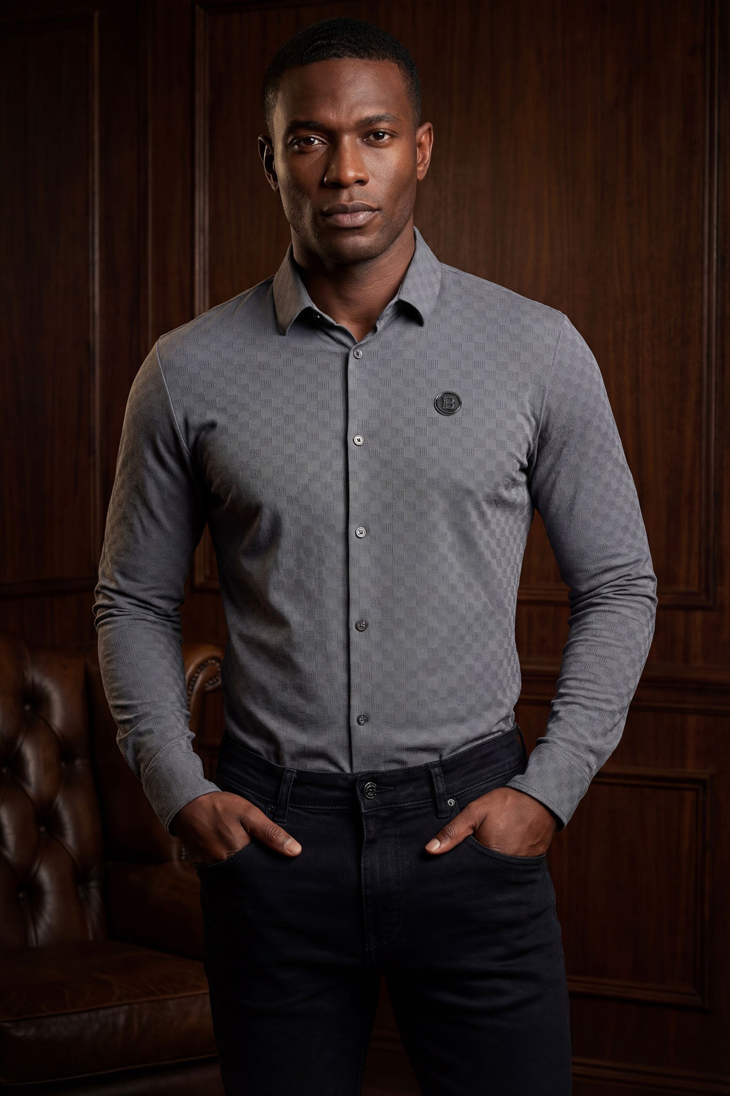 Barabas Men's Patterned Stretch Button Down Long Sleeve Shirts 5B21 Grey