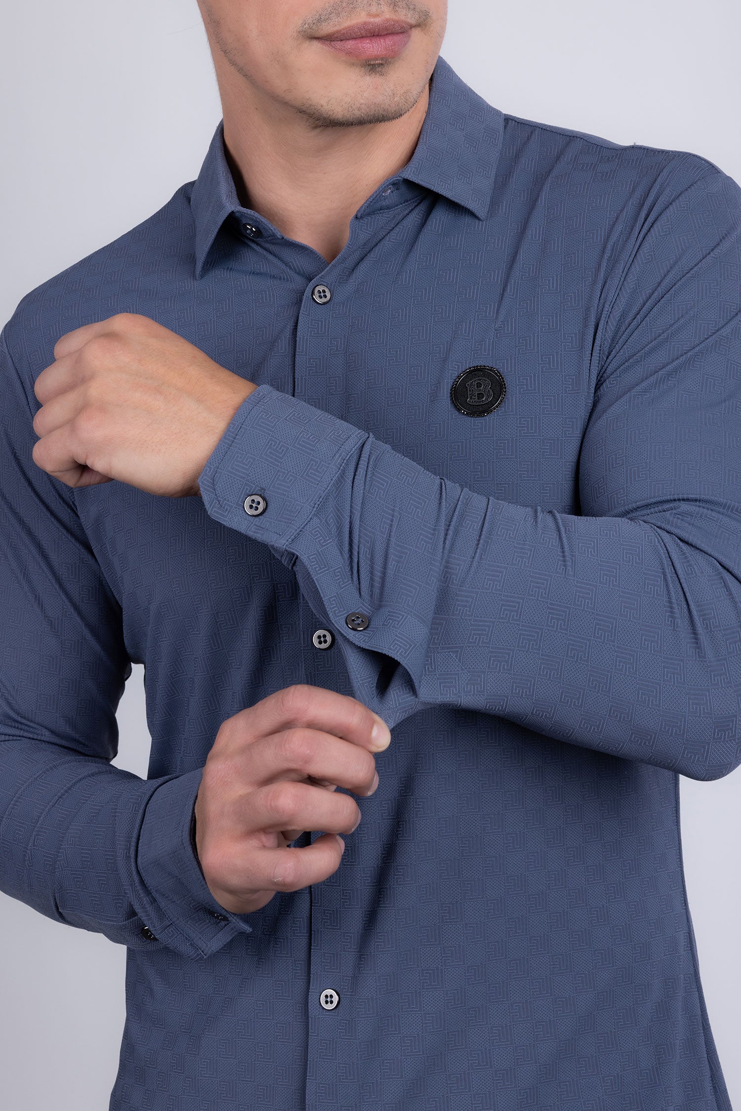 Barabas Men's Patterned Stretch Button Down Long Sleeve Shirts 5B21 Navy