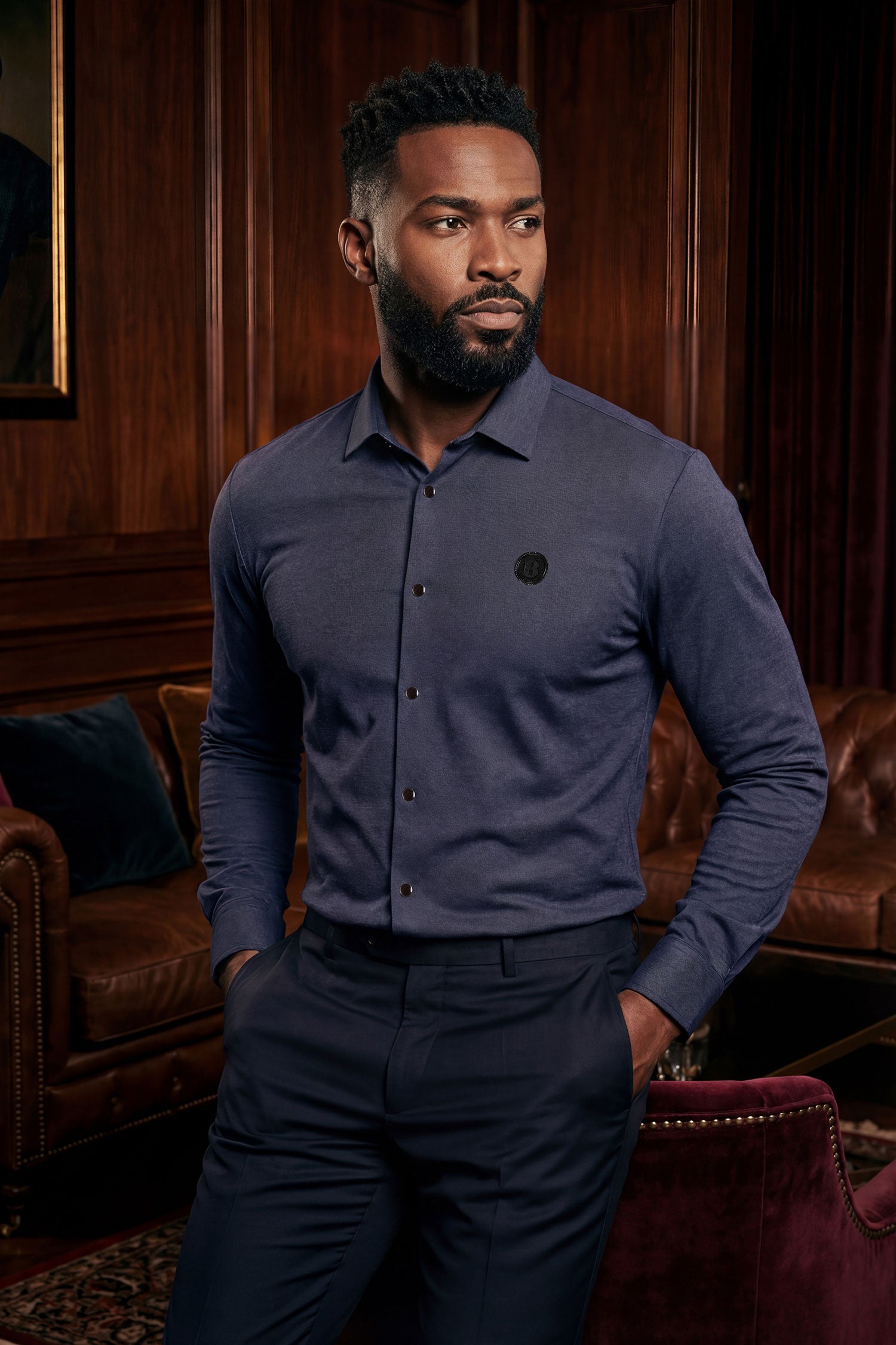 Barabas Men's Textured Stretch Button Down Long Sleeve Shirts 5B22 Navy