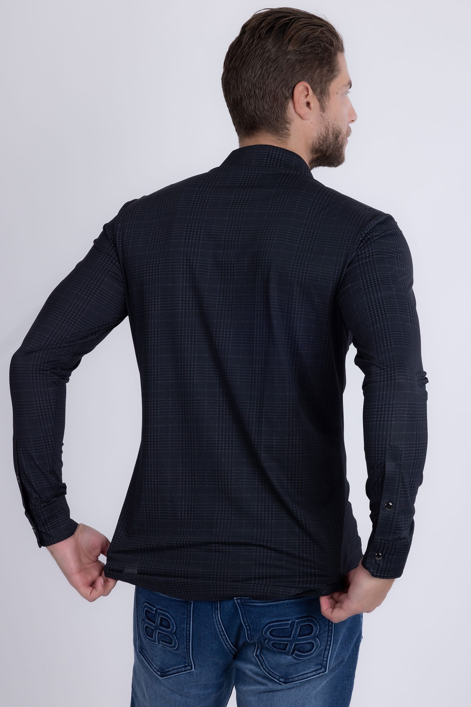 Barabas Men's Patterned Plaid Stretch Long Sleeve Shirts 5B23 Black