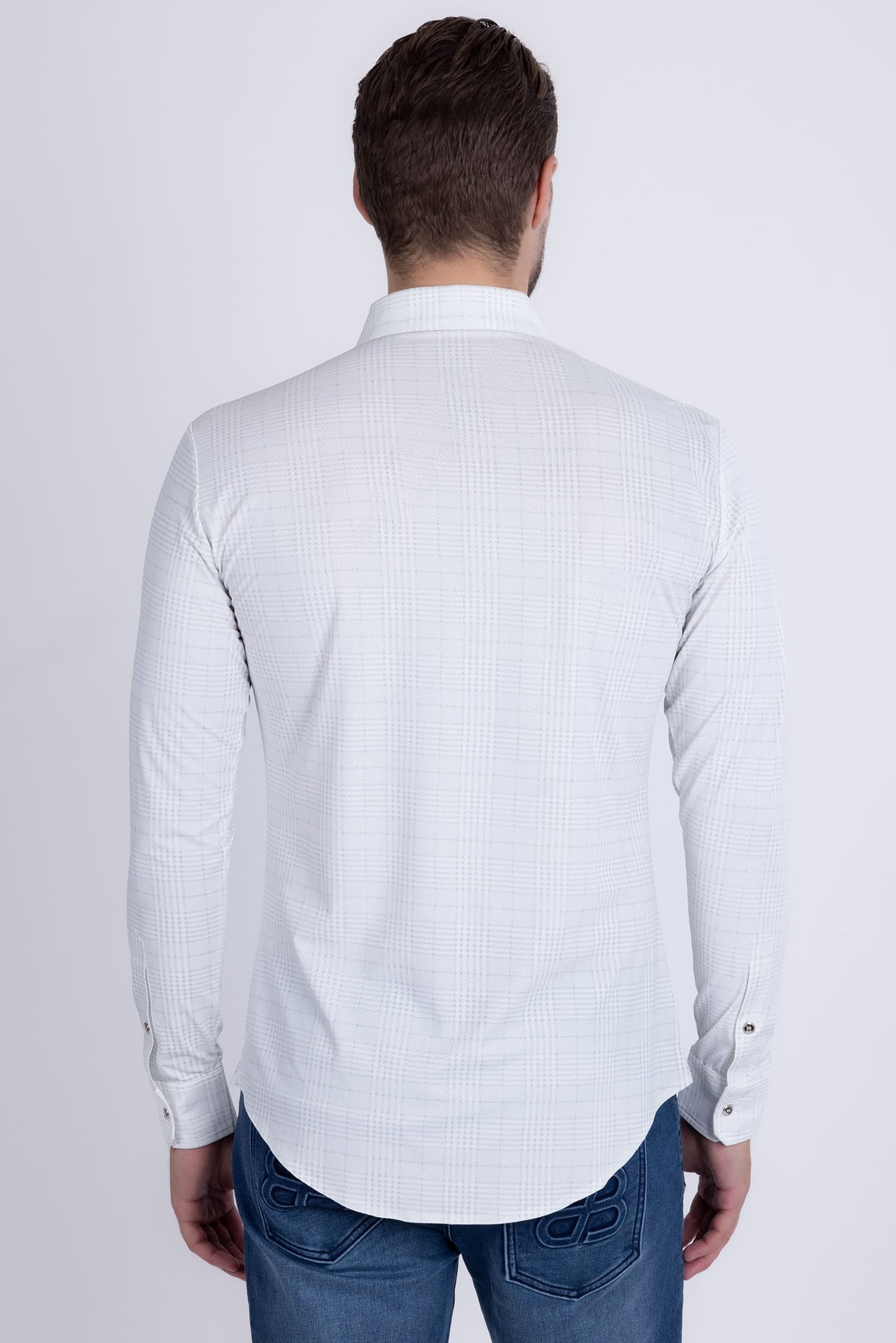 Barabas Men's Patterned Plaid Stretch Long Sleeve Shirts 5B23 White