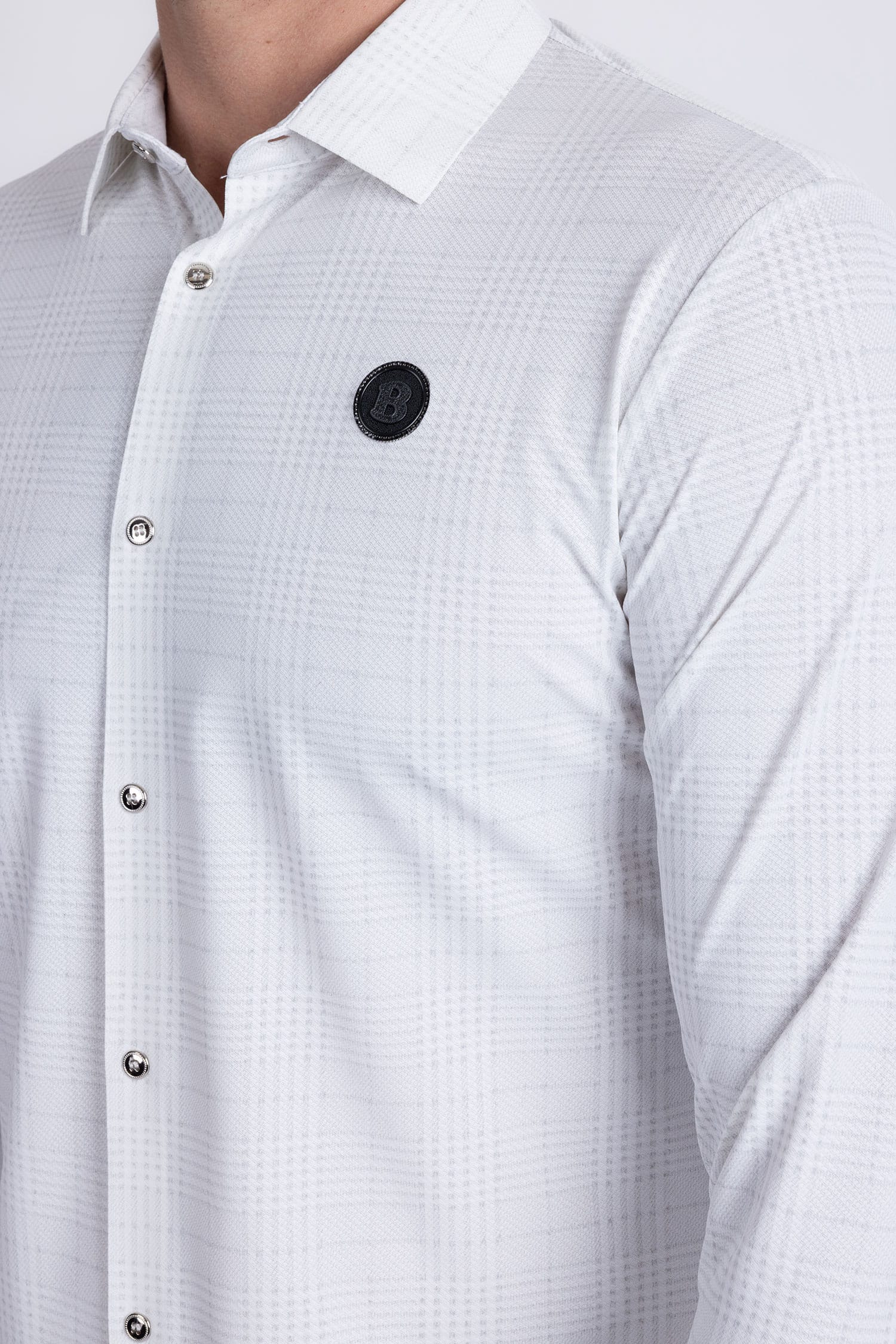 Barabas Men's Patterned Plaid Stretch Long Sleeve Shirts 5B23 White
