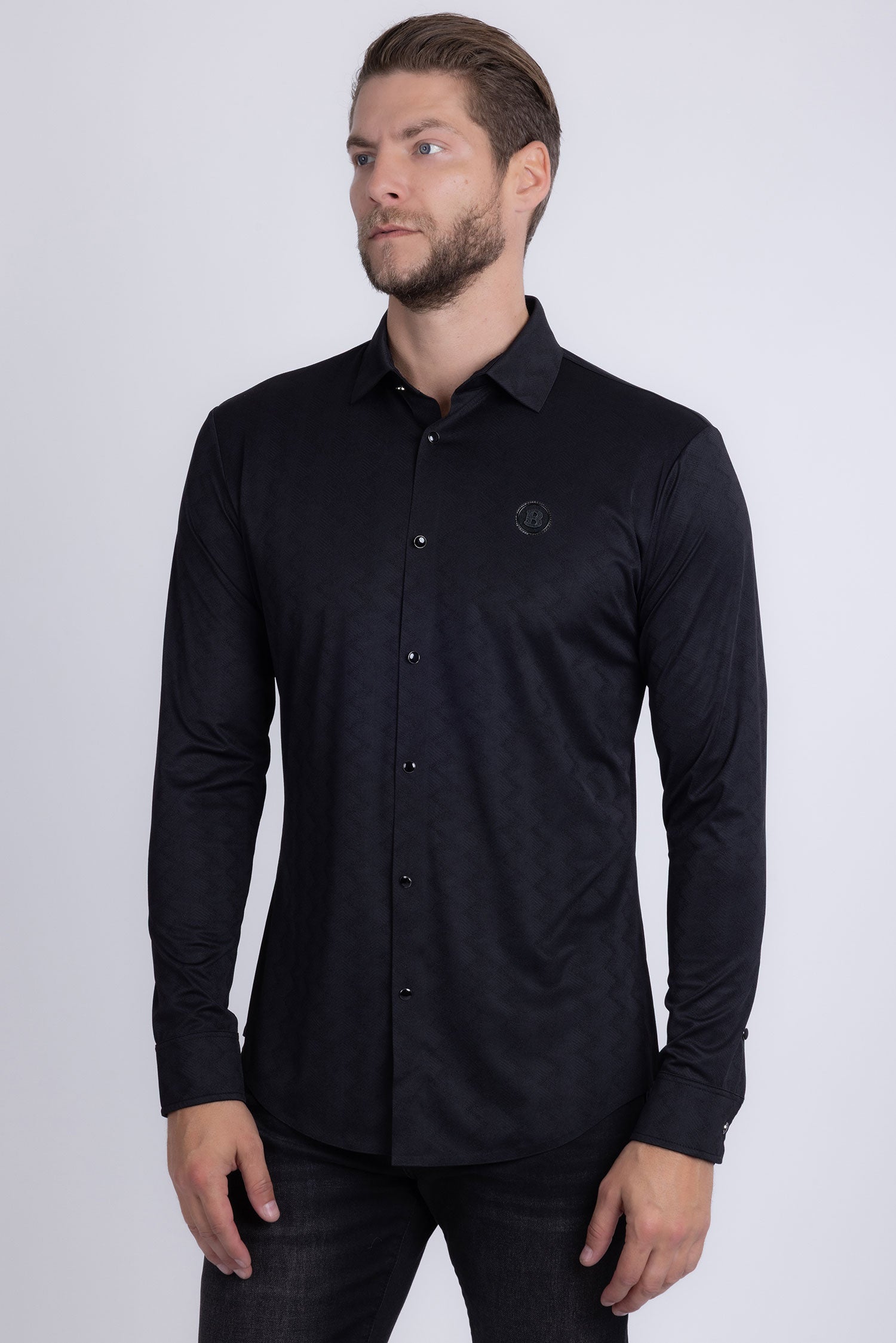 Barabas Men's Textured Stretch Button Down Long Sleeve Shirts 5B24 Black