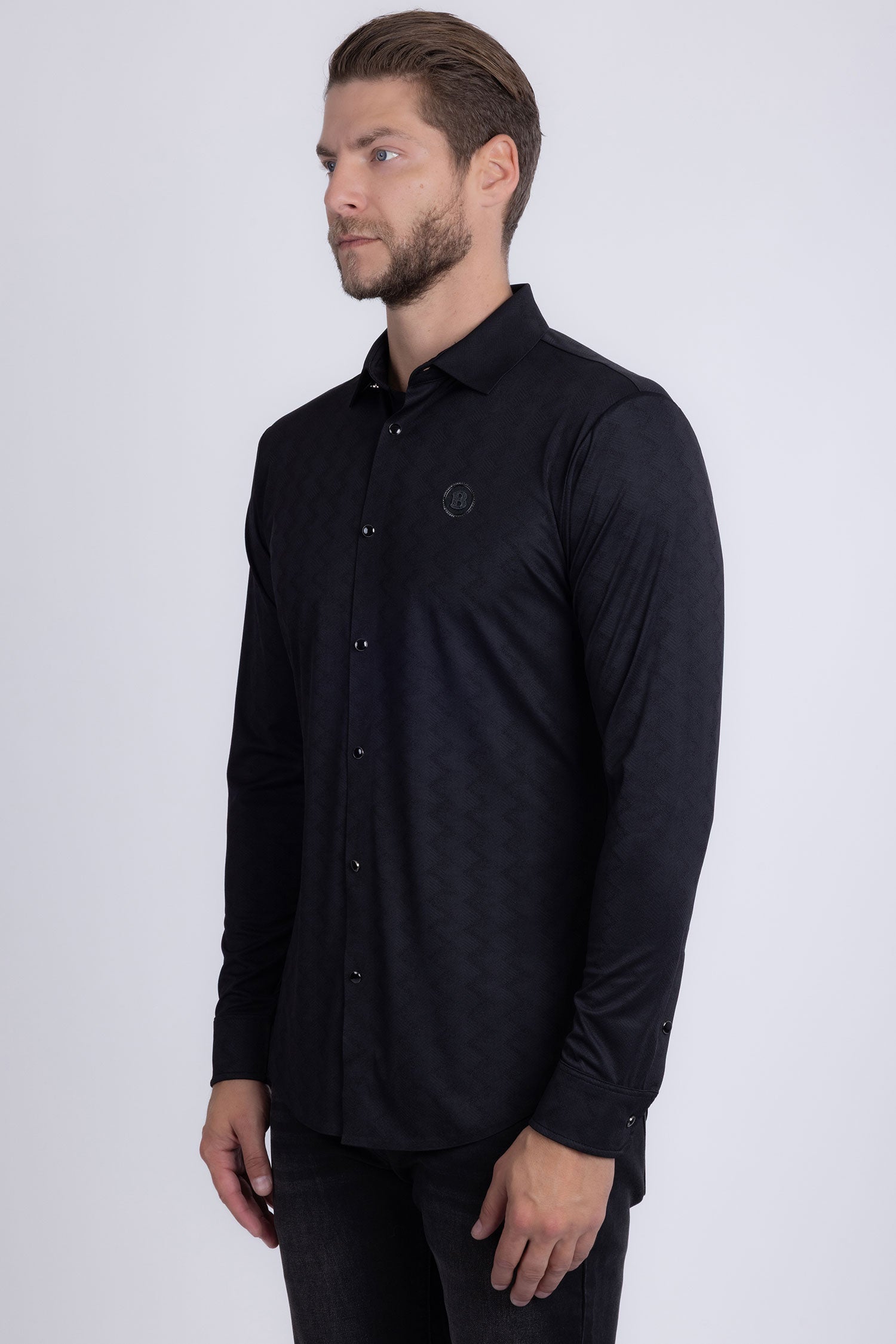 Barabas Men's Textured Stretch Button Down Long Sleeve Shirts 5B24 Black