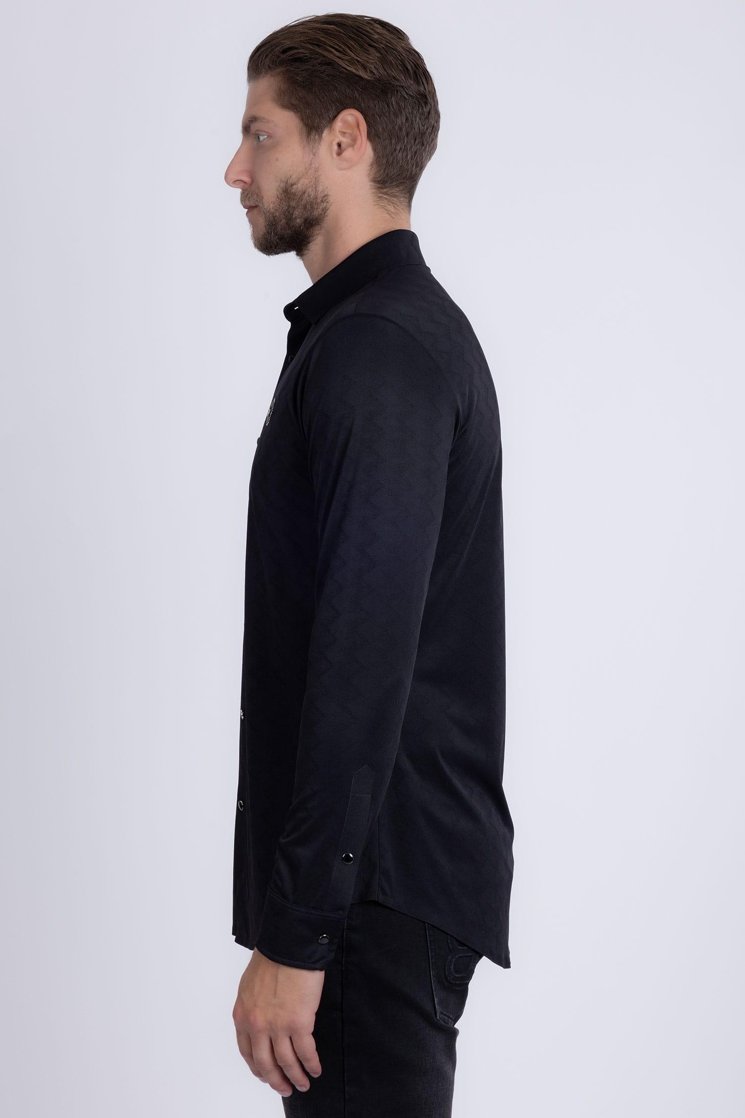 Barabas Men's Textured Stretch Button Down Long Sleeve Shirts 5B24 Black
