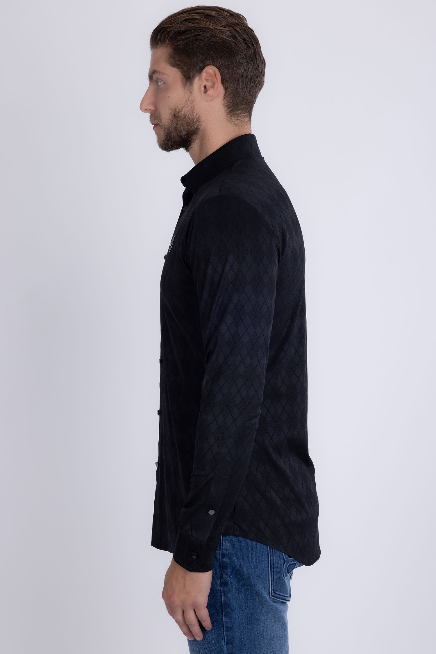 Barabas Men's Textured Stretch Button Down Long Sleeve Shirts 5B26 Black