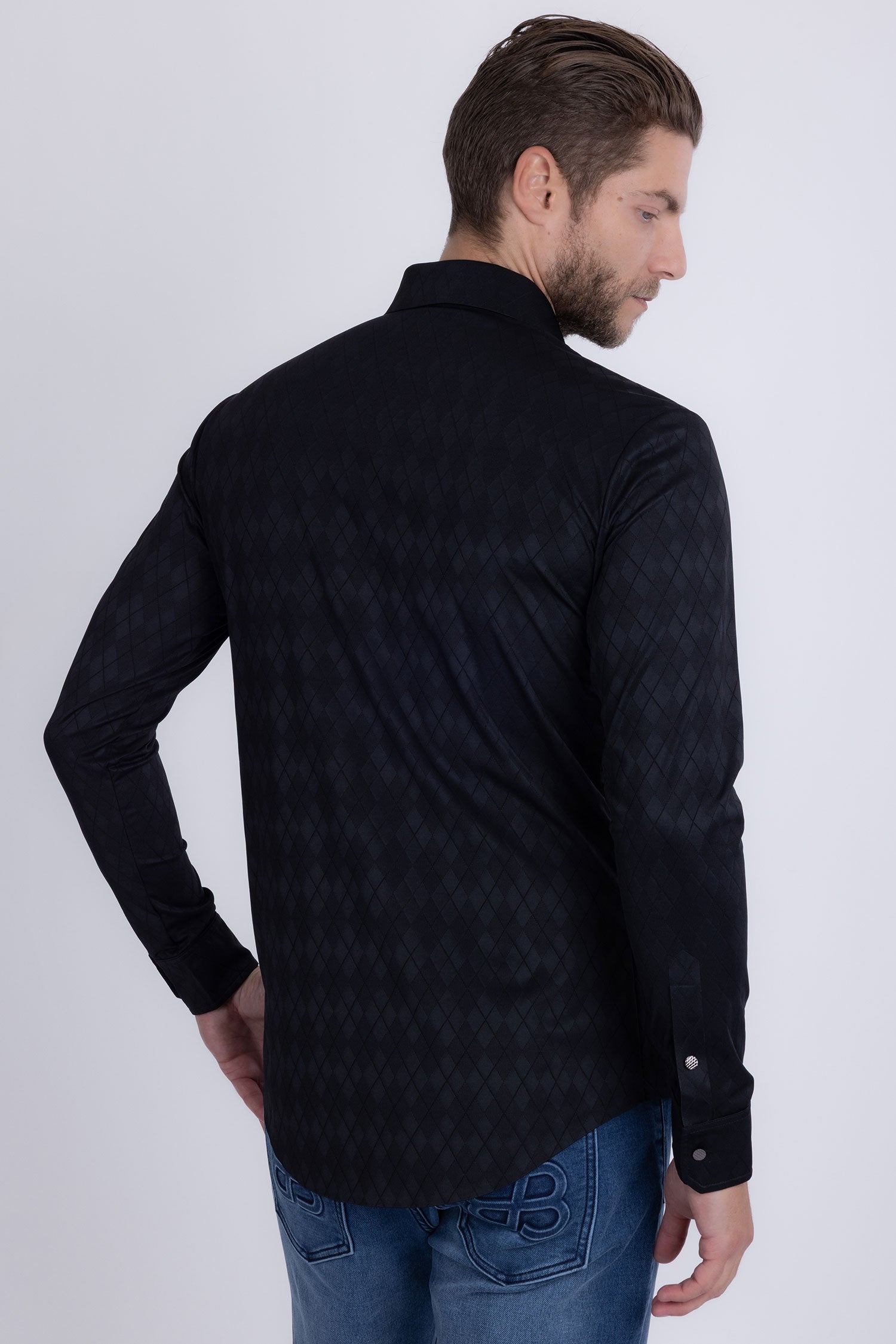 Barabas Men's Textured Stretch Button Down Long Sleeve Shirts 5B26 Black