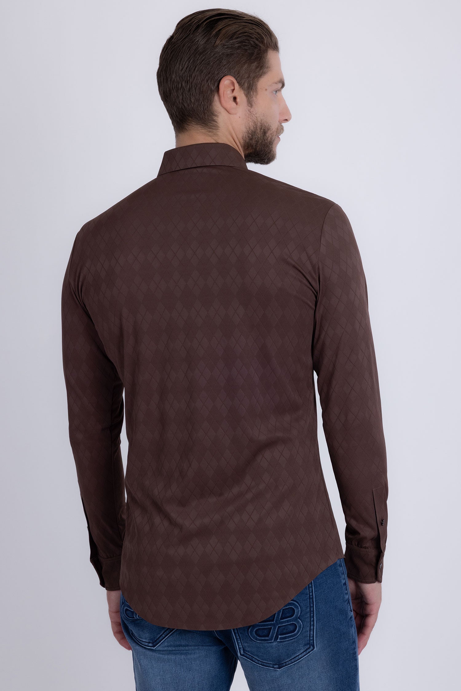 Barabas Men's Textured Stretch Button Down Long Sleeve Shirts 5B26 Coffee