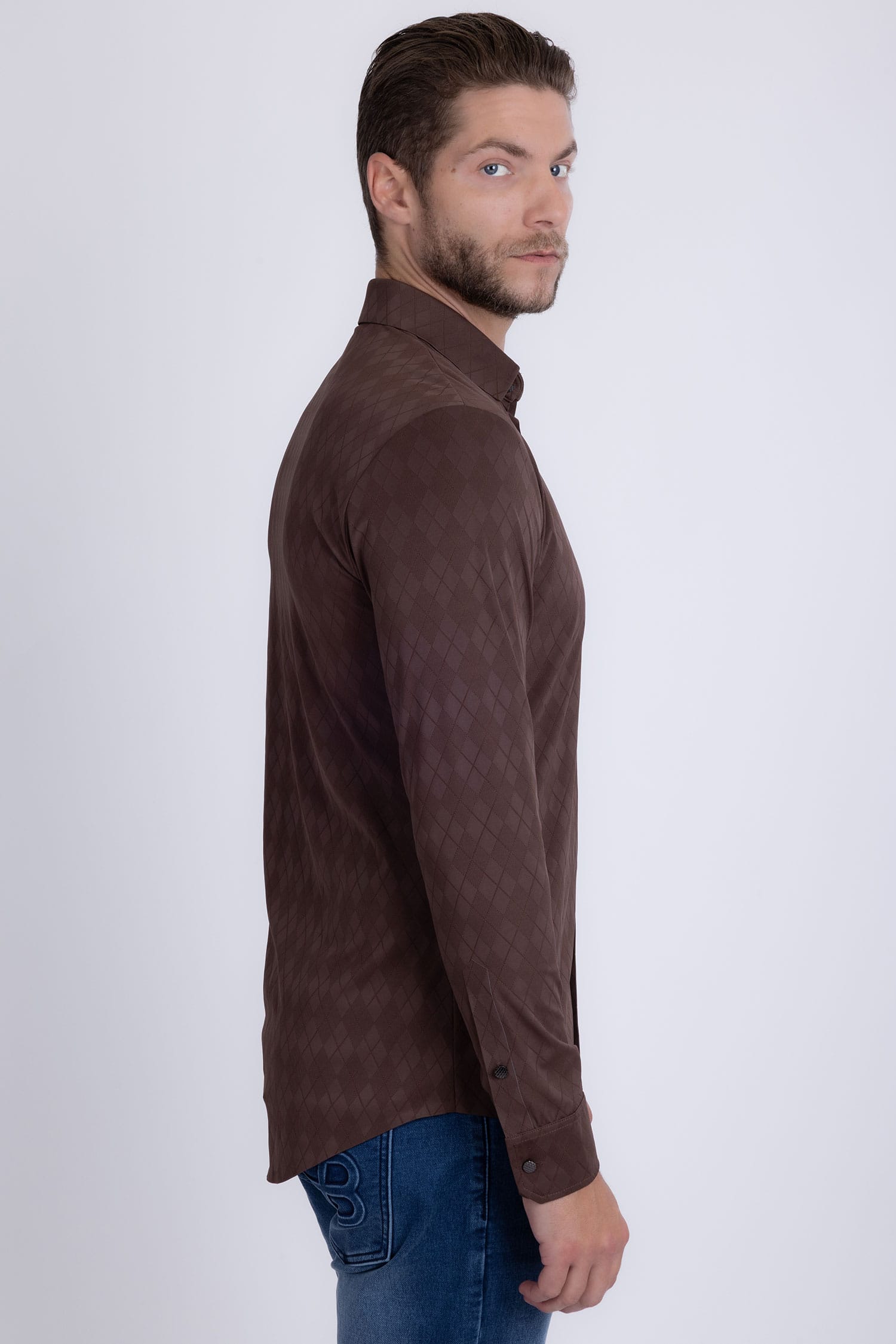 Barabas Men's Textured Stretch Button Down Long Sleeve Shirts 5B26 Coffee