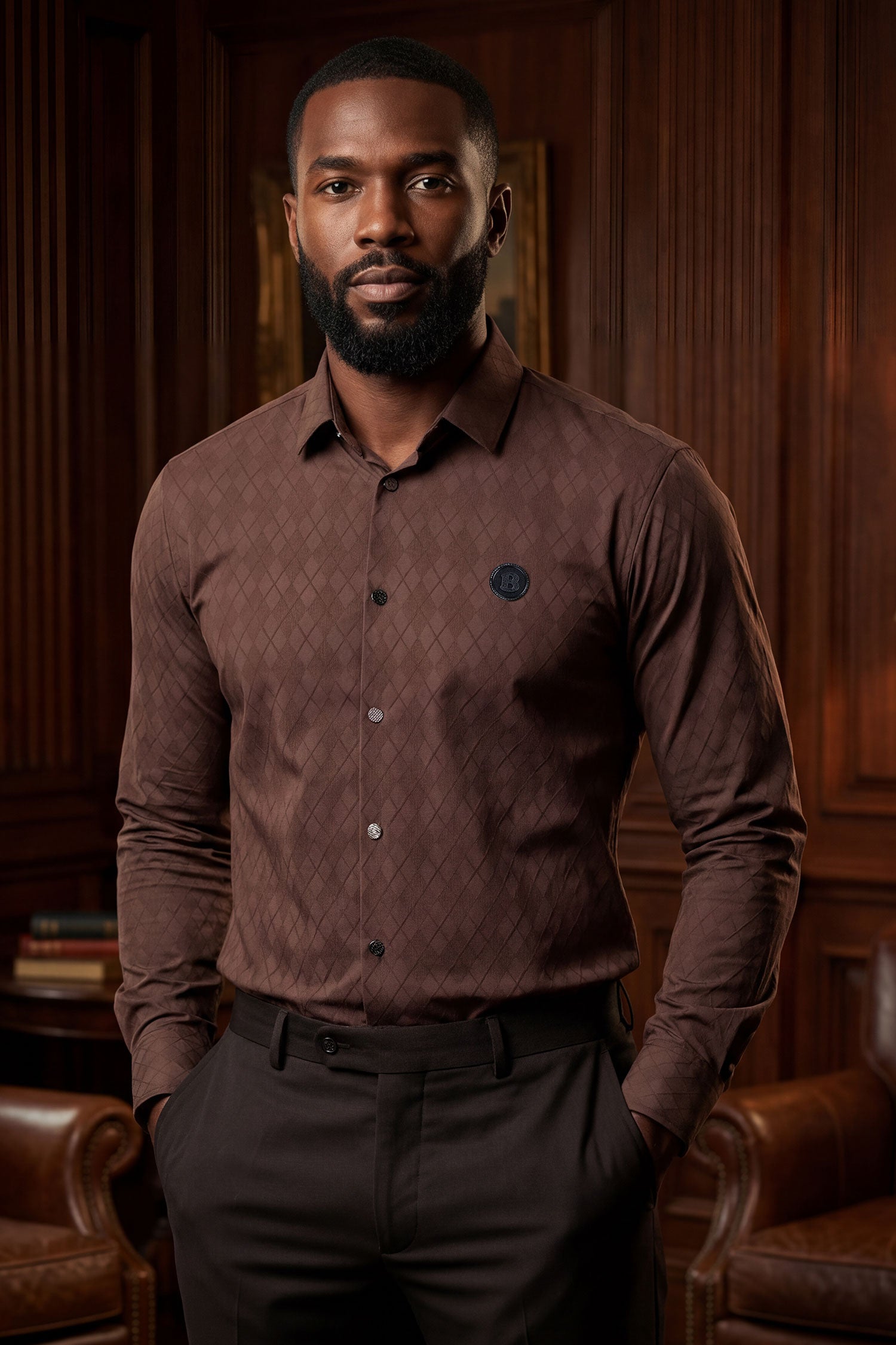 Barabas Men's Textured Stretch Button Down Long Sleeve Shirts 5B26 Coffee