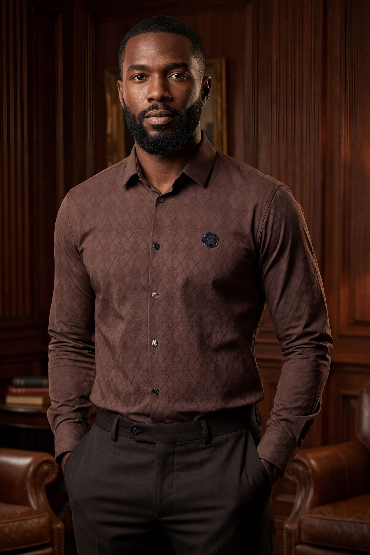 Barabas Men's Textured Stretch Button Down Long Sleeve Shirts 5B26 Coffee