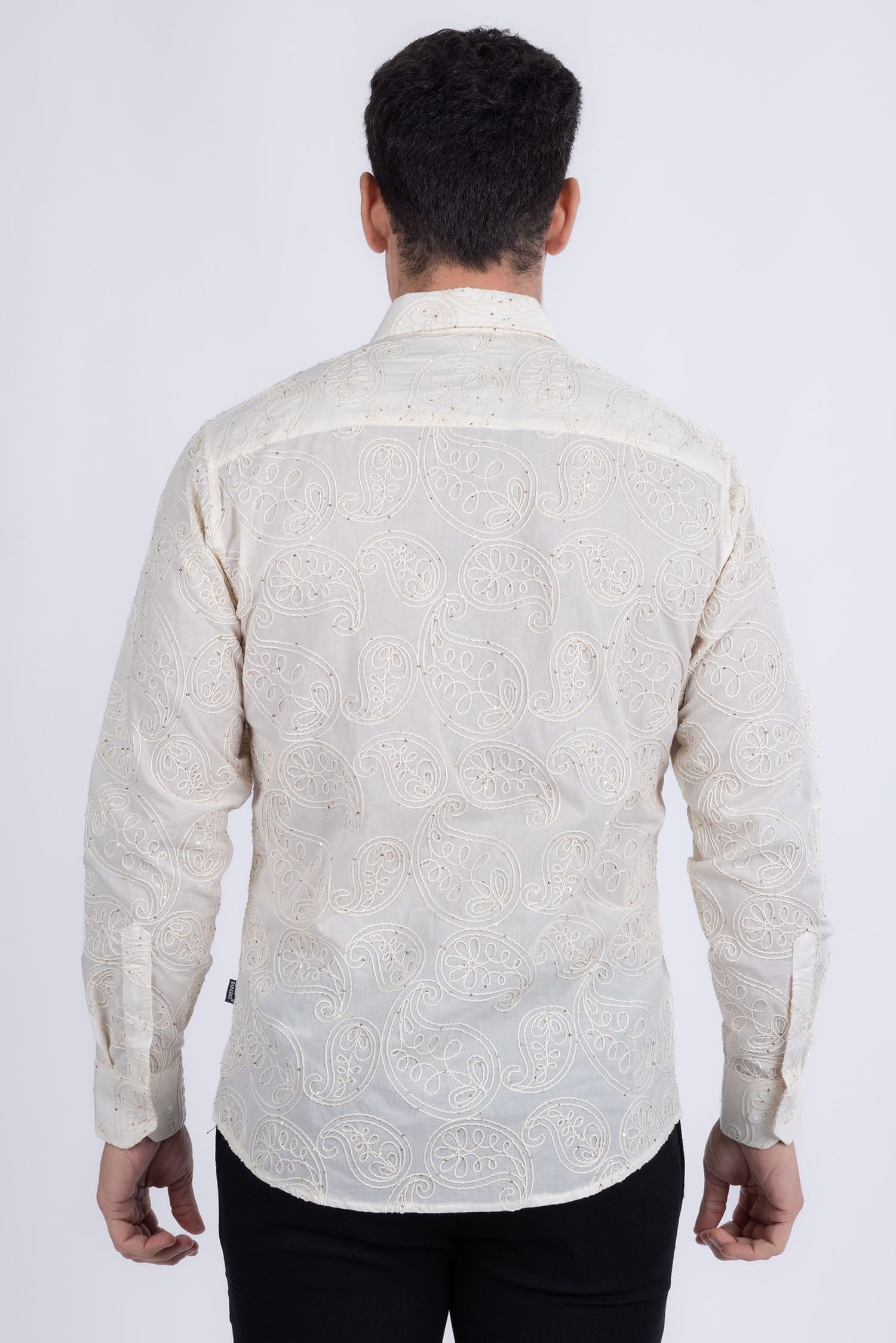 Barabas Men's Embroidered Sequins Collar Long Sleeve Shirts 5B41 Beige