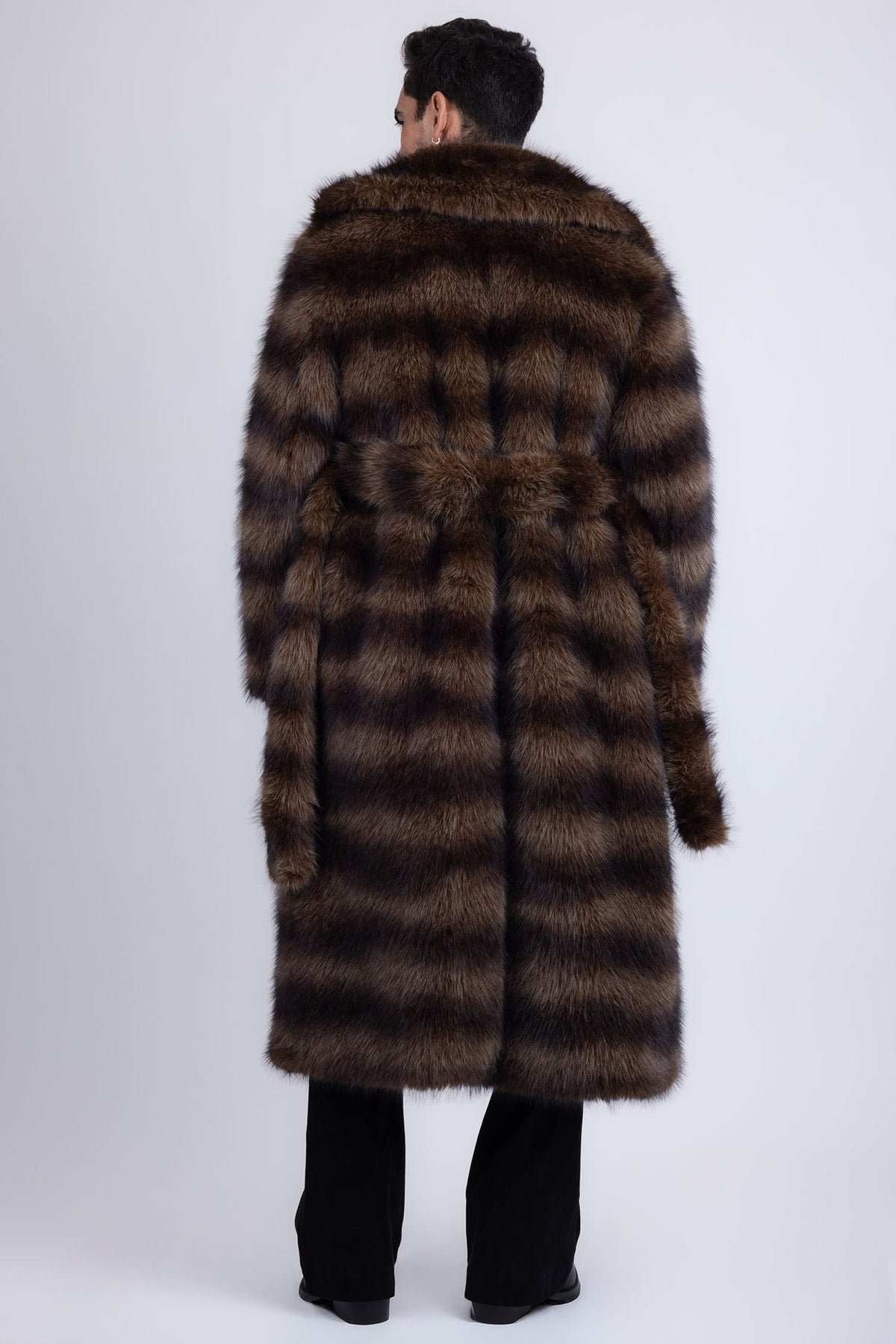 Barabas Men's Soft Fur Notch Lapel Long Coat 5BHL01 Brown