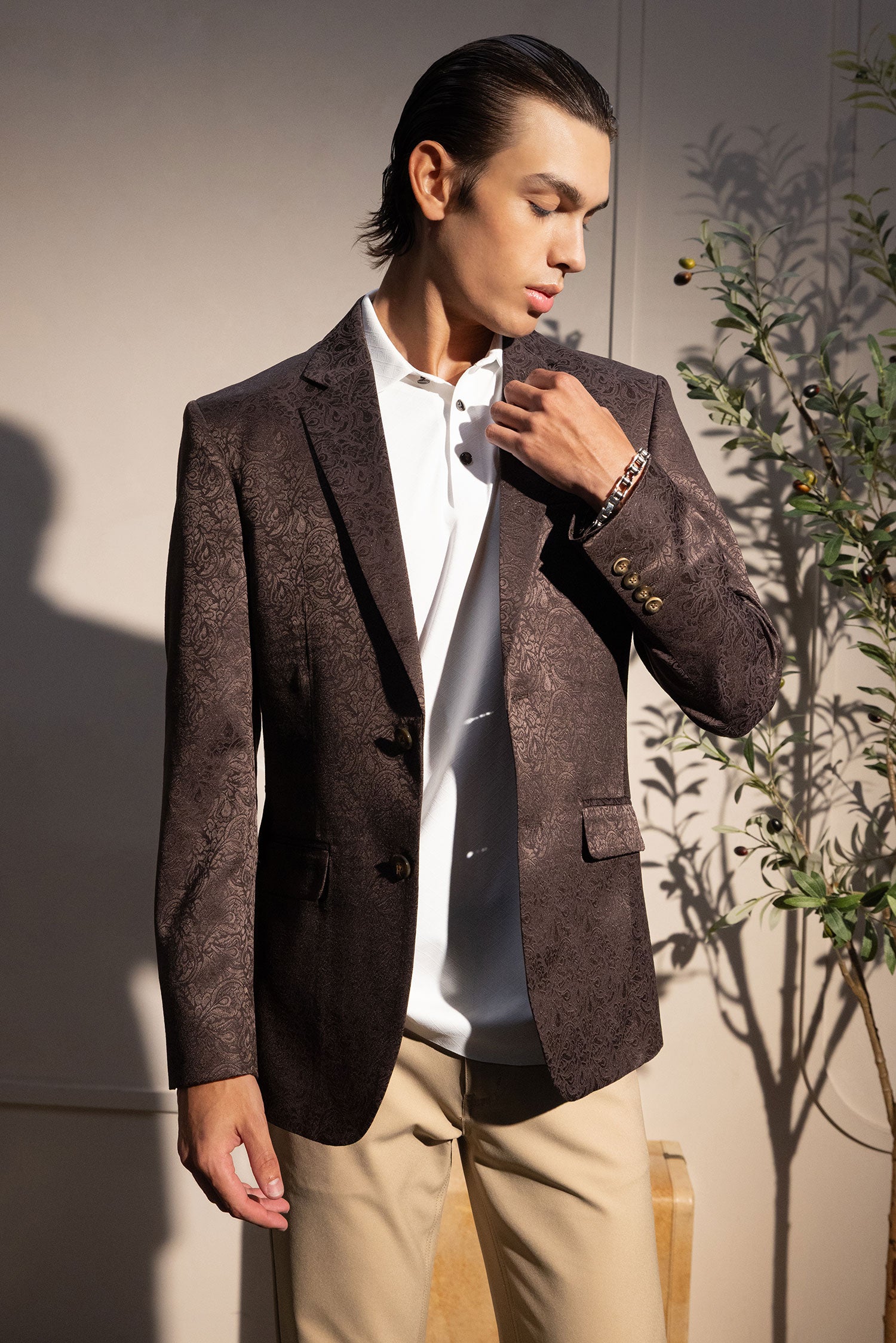 Barabas Men's Floral Design Luxury Prom Notch Lapel Blazer 5BL01 Chocolate